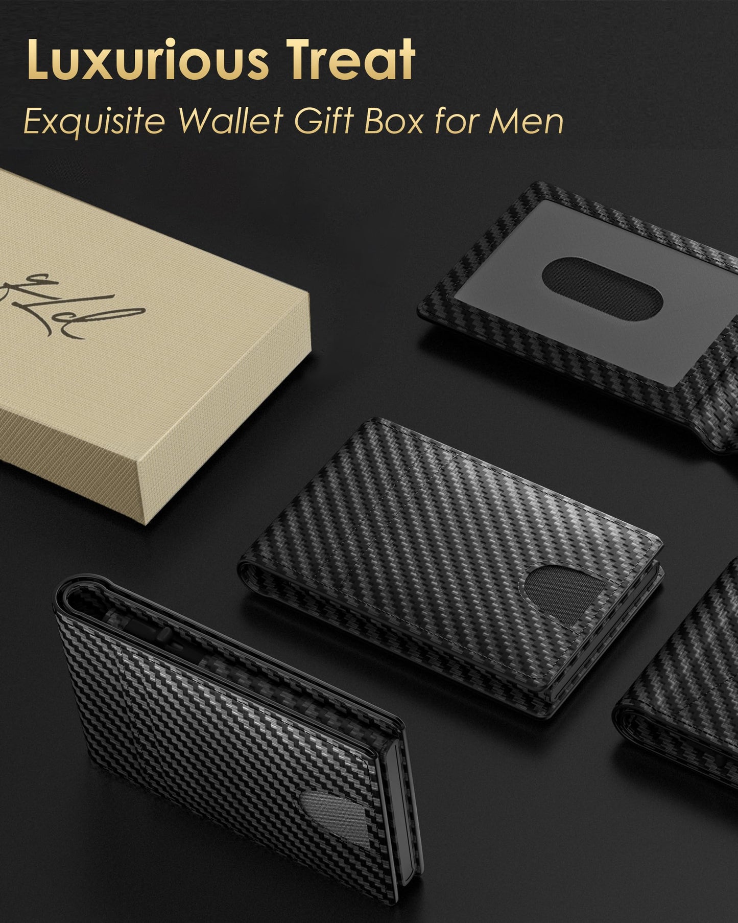 2026 Wallet for Men - RFID Blocking [Functional & Practical] Bifold Slim Minimalist Credit Card Holder Pop Up Wallet Metal Case with Cash Slot, Front Pocket with ID Window, Gift Boxed (Carbon Fiber)