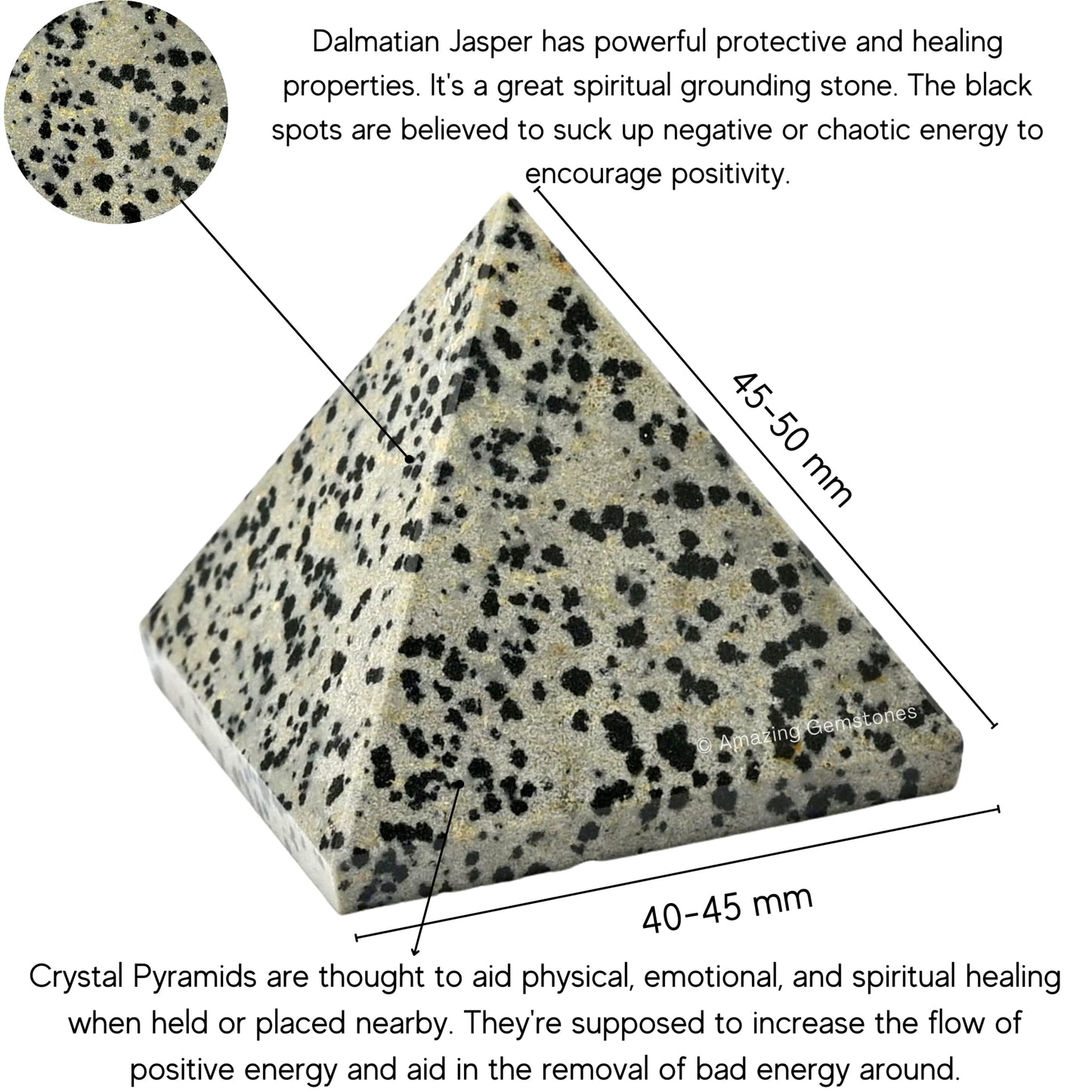 Amazing Gemstone Dalmatian Jasper Pyramid Crystal Healing Stones - 2" Great Pyramid Figurine of Natural Stone Pyramid for Meditation, Reiki, Chakra Balancing and Crystal Pyramids Grid