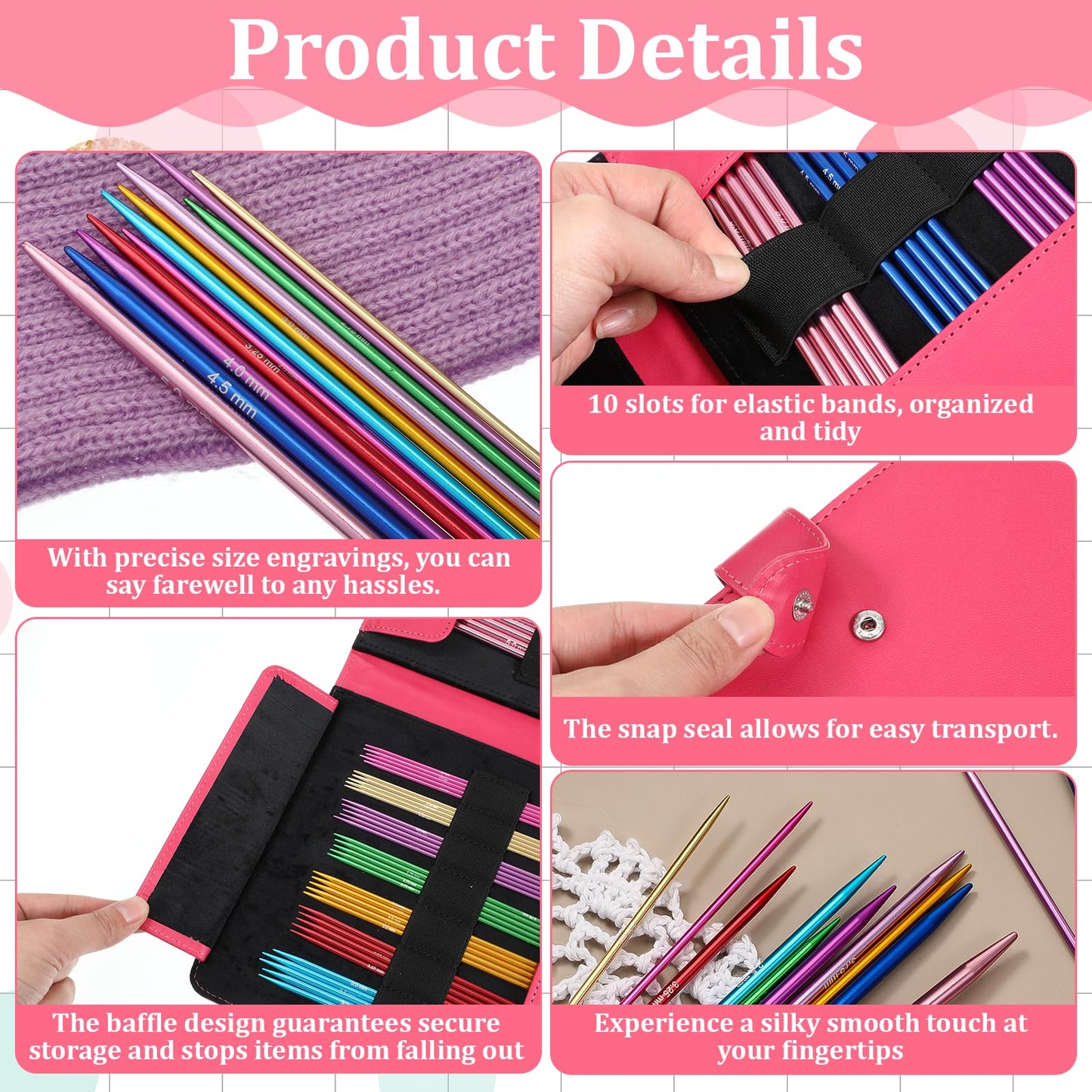 Oqqlin Double Point Knitting Needles Set, 55 Pcs 6 Inch Aluminum Knitting Needles 11 Size Multicolor Straight Knitted Needle for Beginner, Handmade, Sweaters, Scarves, Any Weave Yarn Projects