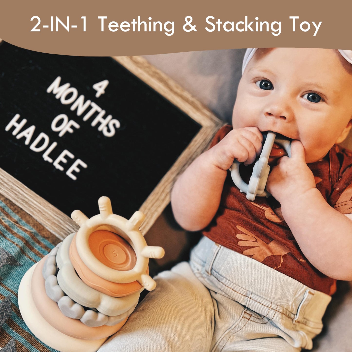 Moonkie Stacks of Circles Soft Teething Toy | Educational Learning Baby Toy | Stacking Ring Toys for Babies Boy and Girl | 7 Piece Teethers Set