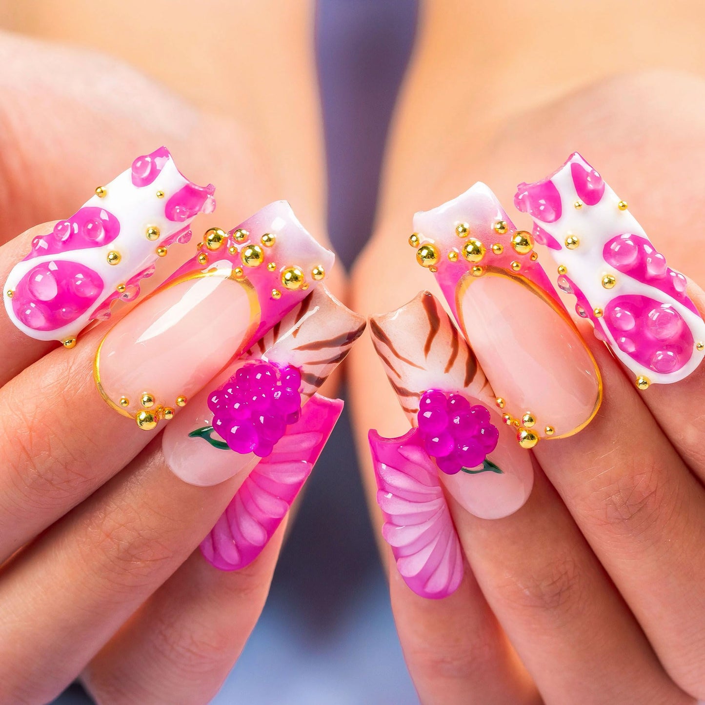 LOVFUL Press on Nails La Vida Rosé | Handmade with Full Covered Crystals | Reusable Full Cover Nails | Square Classic Regular 1.3 in | H470-S