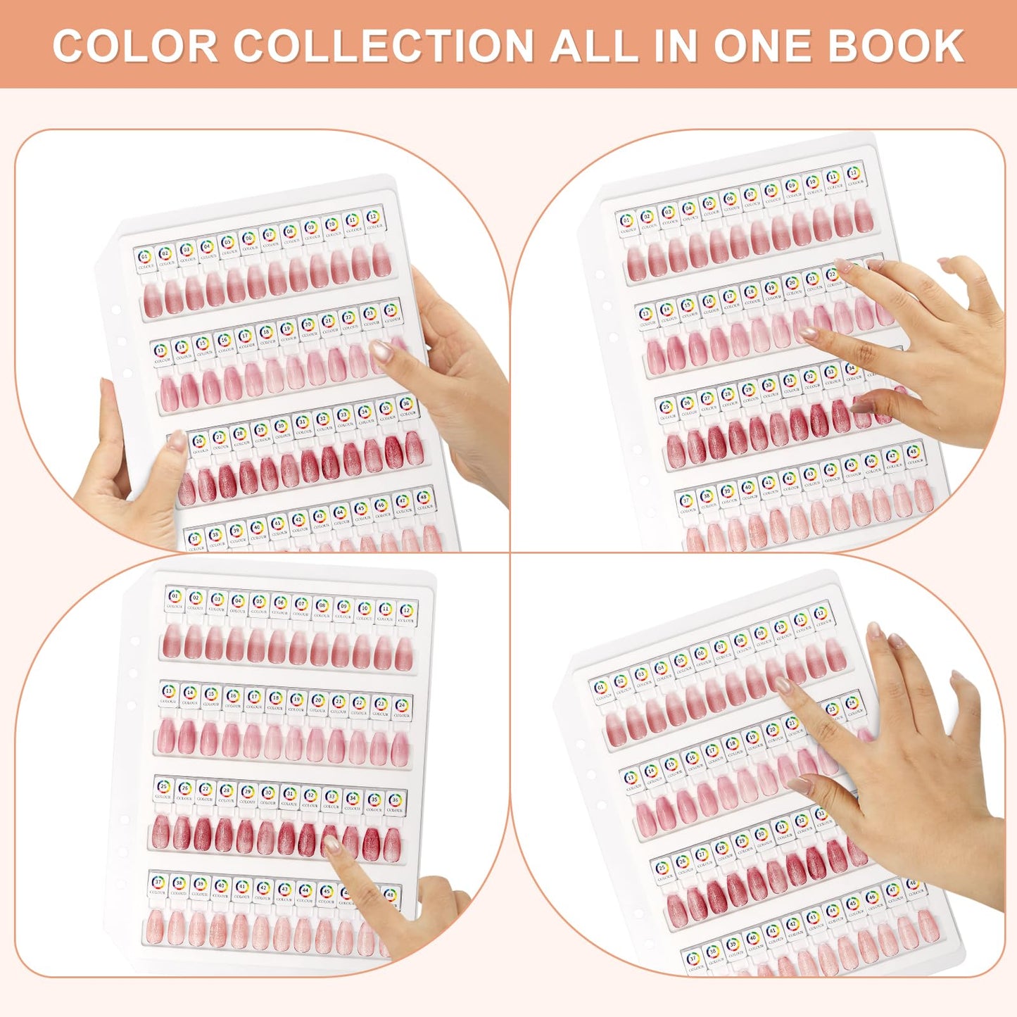 Acrylic Magnetic Nail Color Display Book Inside Page with 48 Magnetic Nail Display Tips for Nail Art Design Pattern Practice and Nail Display (No Cover Only Page)