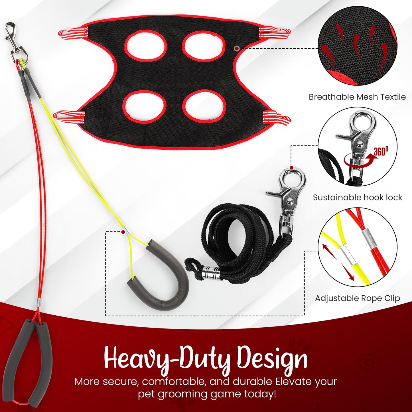 Dog Grooming Arm with Clamp & Pet Grooming Hammock | 4 Extra Bundles | Dog Grooming Stand with Grooming Gloves, Shears & Comb & Nail File | Grooming Table Arm with Adjustable No Sit Haunch Holders