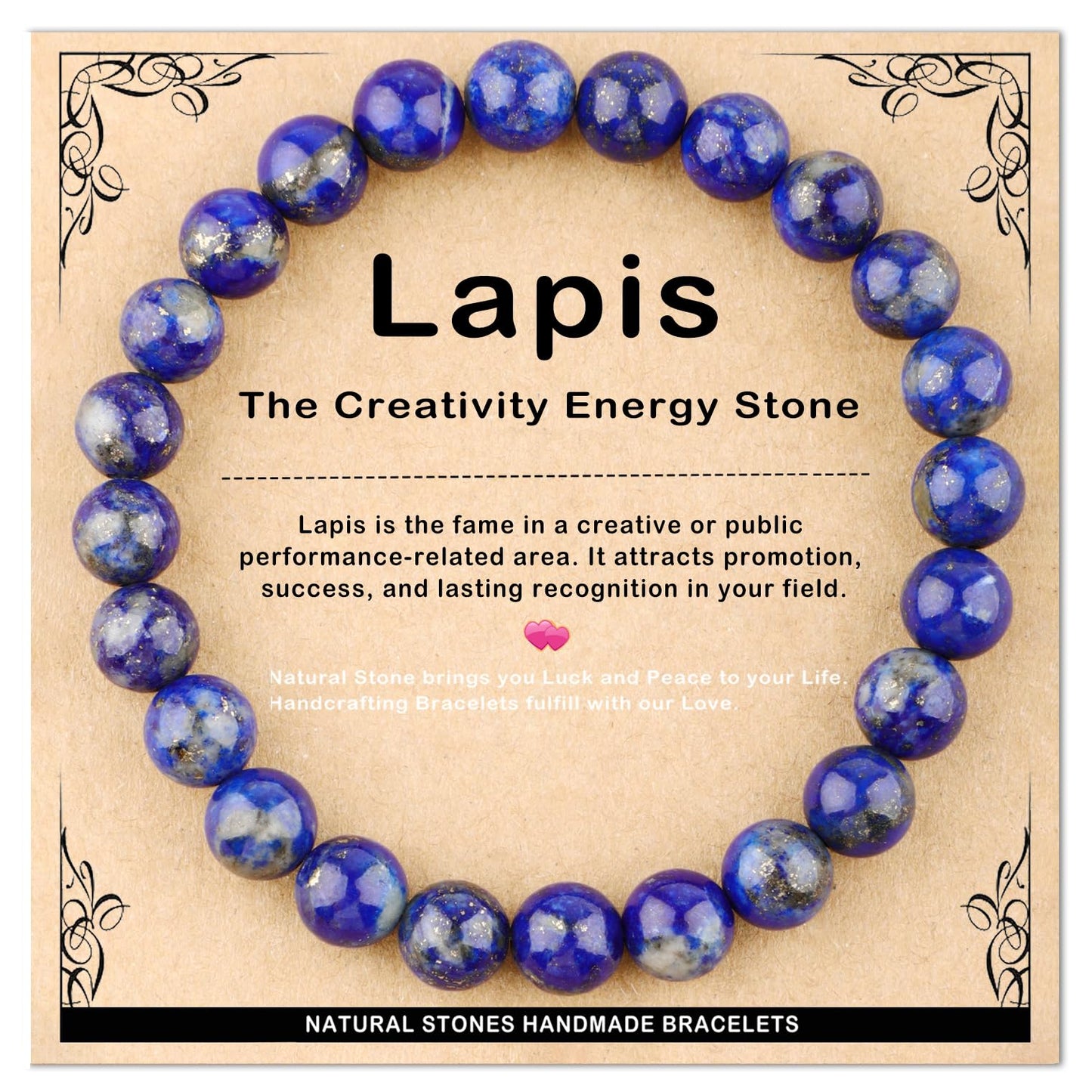 AD Beads 8mm Handmade Lapis Elastic Bracelet – Natural Gemstone for Profession Success – Meditation, Yoga, Healing and Energy Gift for Men Women