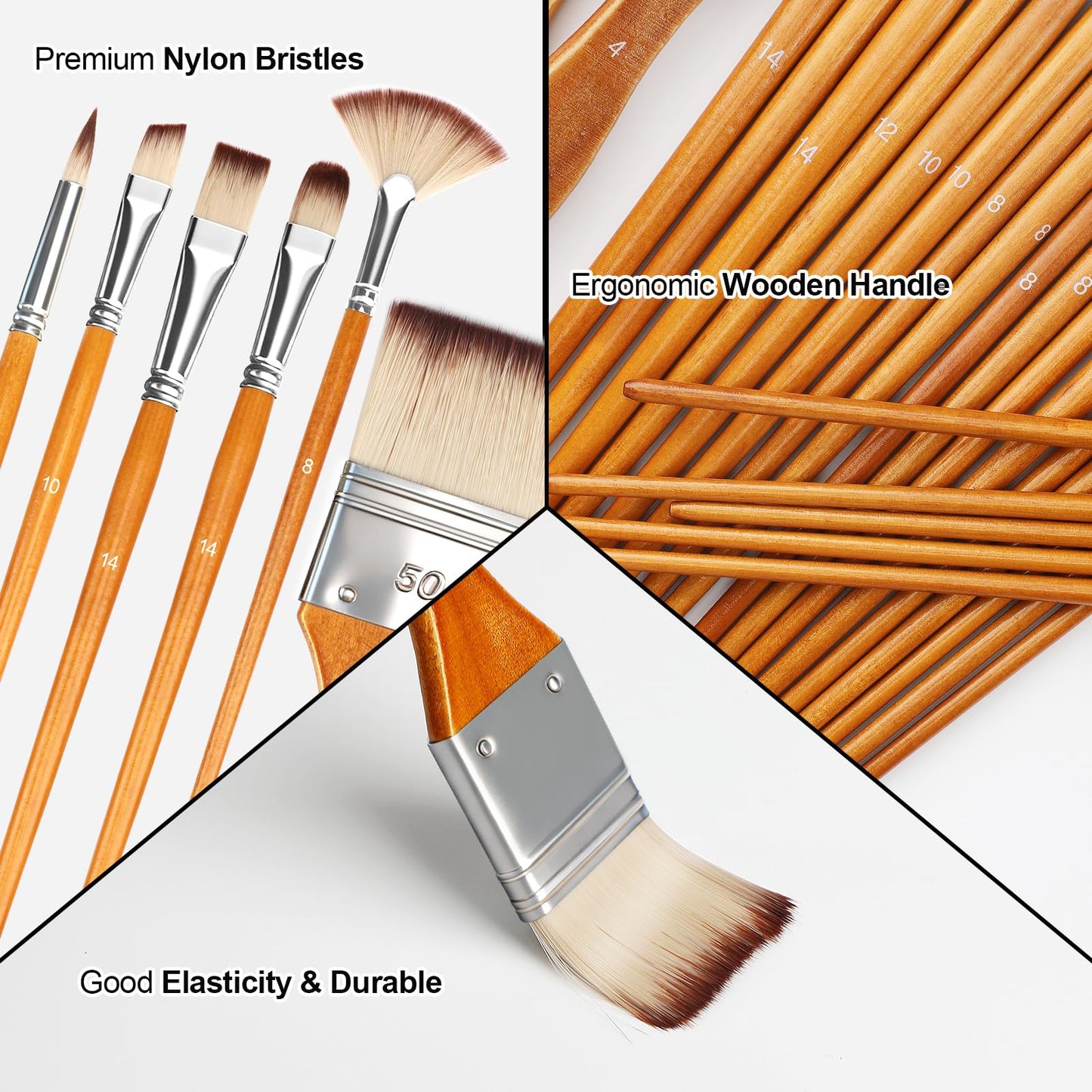 Halobios 25pcs Paint Brush Set, Professional Paint Brushes with Canvas Roll and Palette Knife, Acrylic Paintbrush Kit for Artist,Watercolor,Oil,Gouache