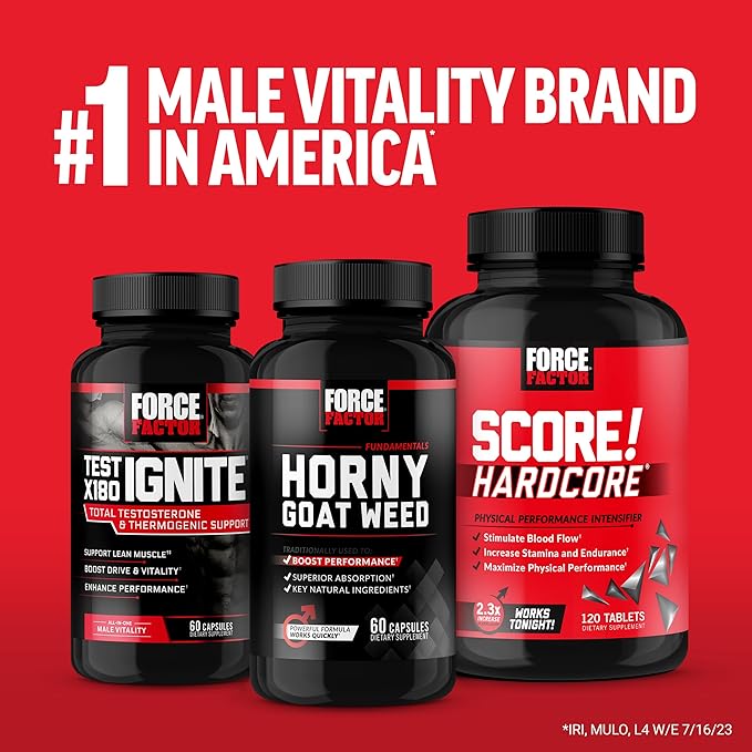 Force Factor SCORE! Nitric Oxide Supplement for Men with Horny Goat Weed, L-Citrulline, Ashwagandha, Black Maca & Tribulus, Ignite Drive & Energy, Increase Endurance, For Male Vitality, 76 Capsules