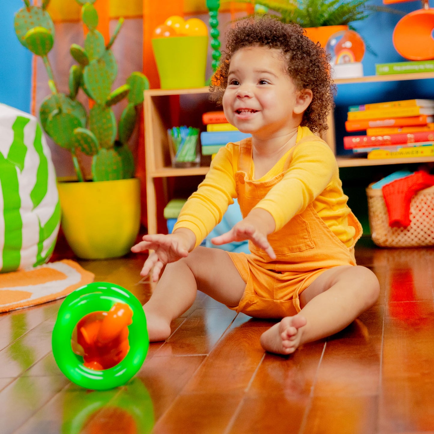 Bright Starts Roll & Glow Monkey Crawling Baby Toy with Lights and Sounds, Tummy Time Toy, 6 Months and up
