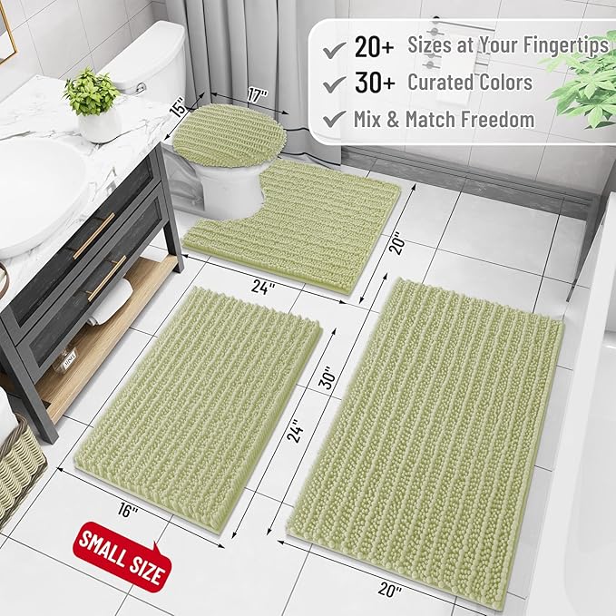 Arotive Luxury Chenille Bathroom Rug Mat, Extra Soft Thick Absorbent Shaggy Bath Rugs, Non-Slip Machine Wash Dry, Plush Bath Mats for Bathroom, Shower and Tub, 30x17, Vanilla