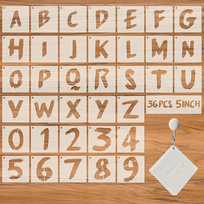 36pc Letter Stencils for Painting, Reusable Numbers & Alphabet Stencils - 5 Inch, Cursive