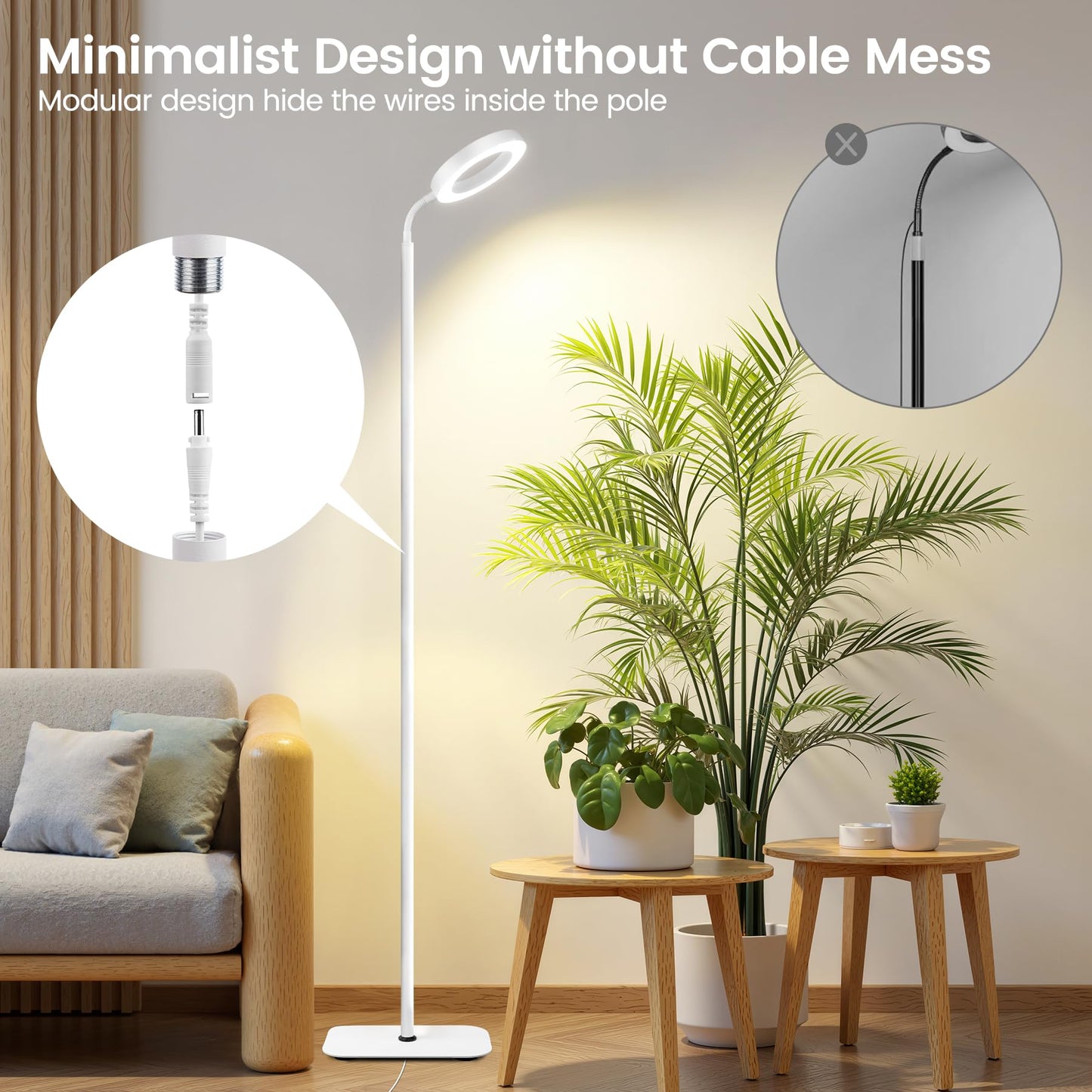 MistyJungle Grow Lights for Indoor Plants,Floor Lamp with 63IN Stand,Full Spectrum,10 Dimming,Halo Ring Warm Light, 3/9/12H Timer,Height Adjustable,Metal Stable Base Growing Light for Tall Small Plant