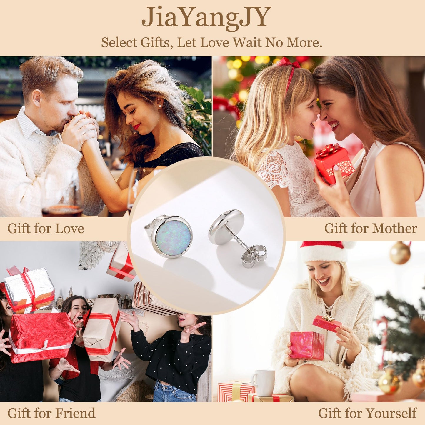 JiayangJY Silver Whie Fire Opal Stud Earrings for Women Sterling Silver Round Shape 6mm Opal Earrings with Push Back