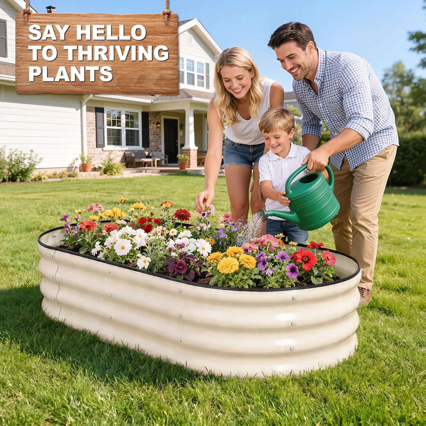 Galvanized Raised Garden Bed- Planter Garden Boxes Outdoor, Raised Beds for Gardening, 4x2x1ft Metal Garden Bed Kit for Vegetables Flower, Planter Raised Bed with Protective Tape & Tools.White-4pack