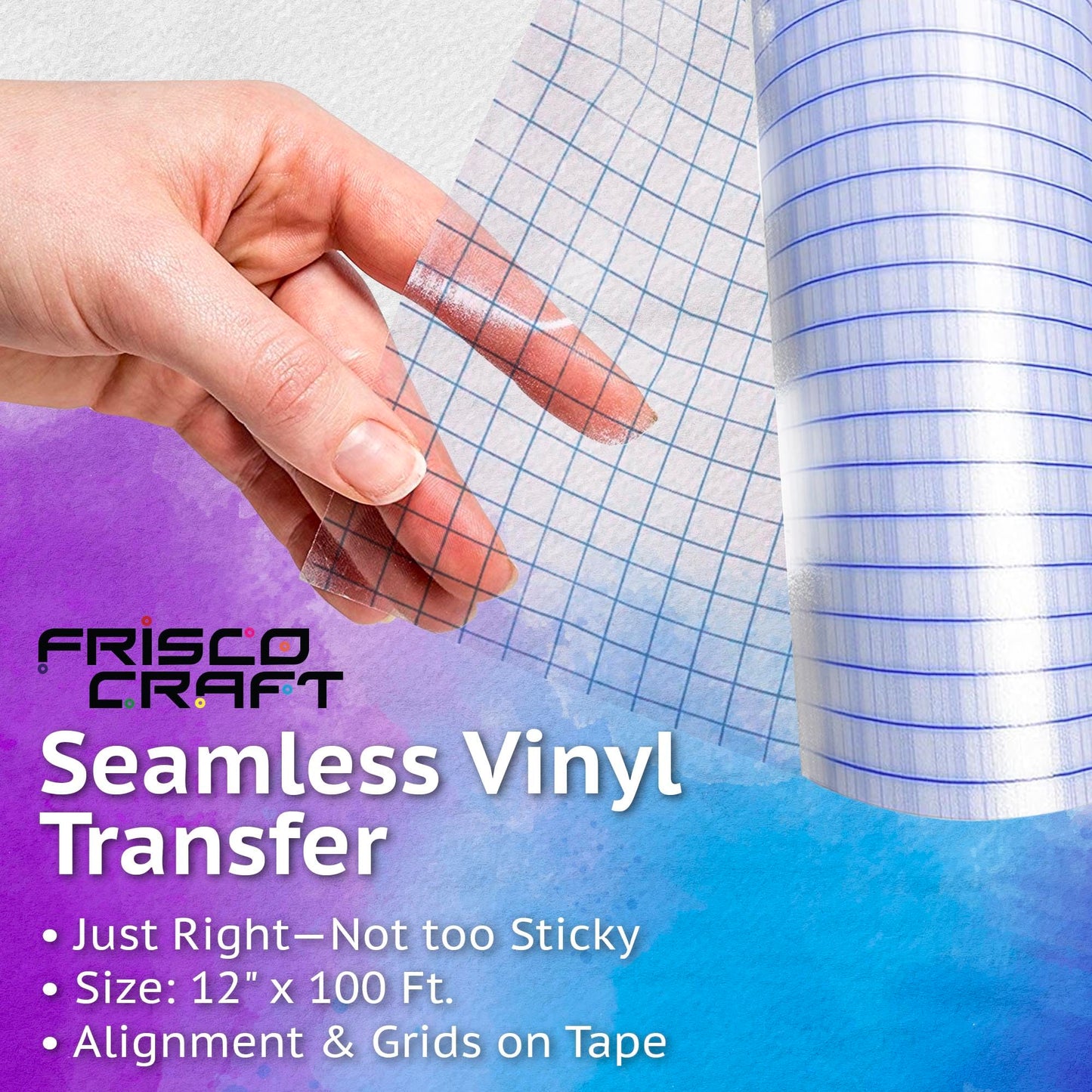 Frisco Craft Clear Transfer Tape Roll with Reusable Adhesive for Vinyl Decals - Grid Alignment & Paper, Transfer Tape for Permanently Vinyl, DIY Crafting, Decals, Letters and Signage (12" x 100ft)