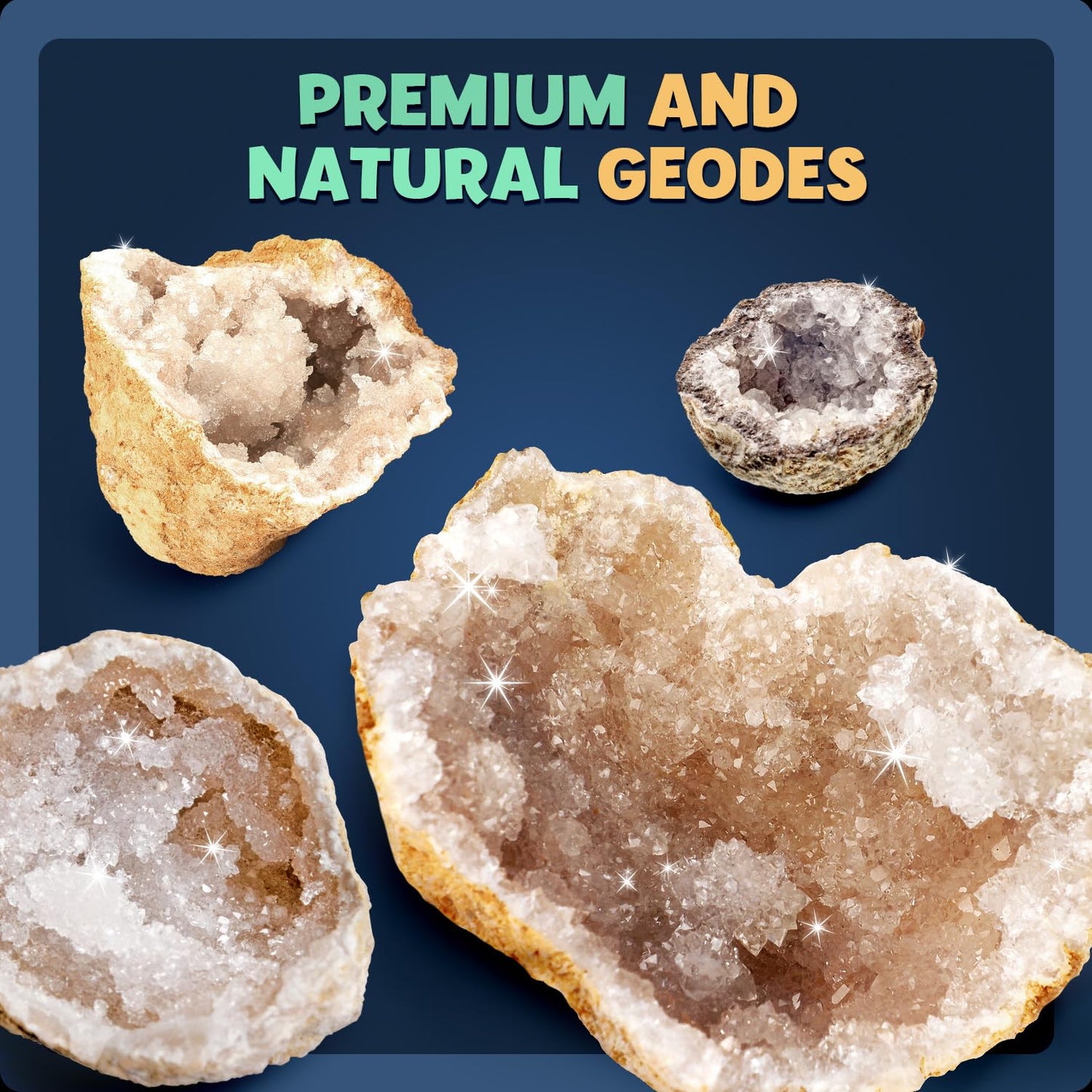 Break Open 10 Premium Geodes with Crystals – Great STEM Science Gift for Mineralogy & Geology Enthusiasts of Boys and Girls for Any Age - Includes Goggles, Learning Guide & 2 Display Stands