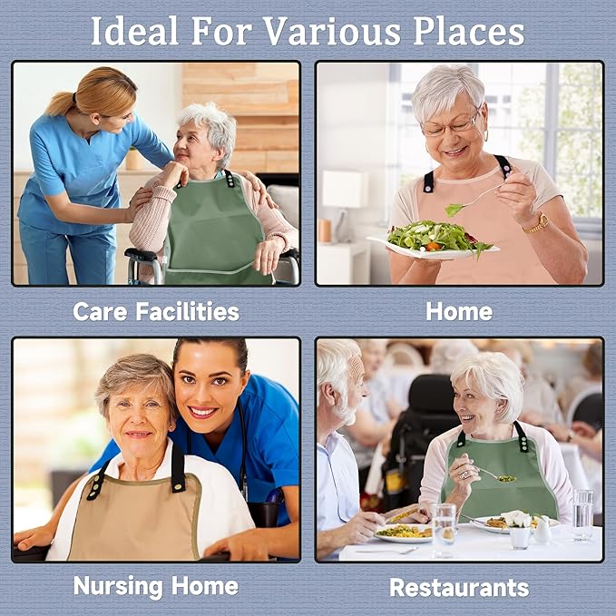 Adult Bibs-3 Pcs Washable Clothing Protector with Upgraded Crumb Catcher