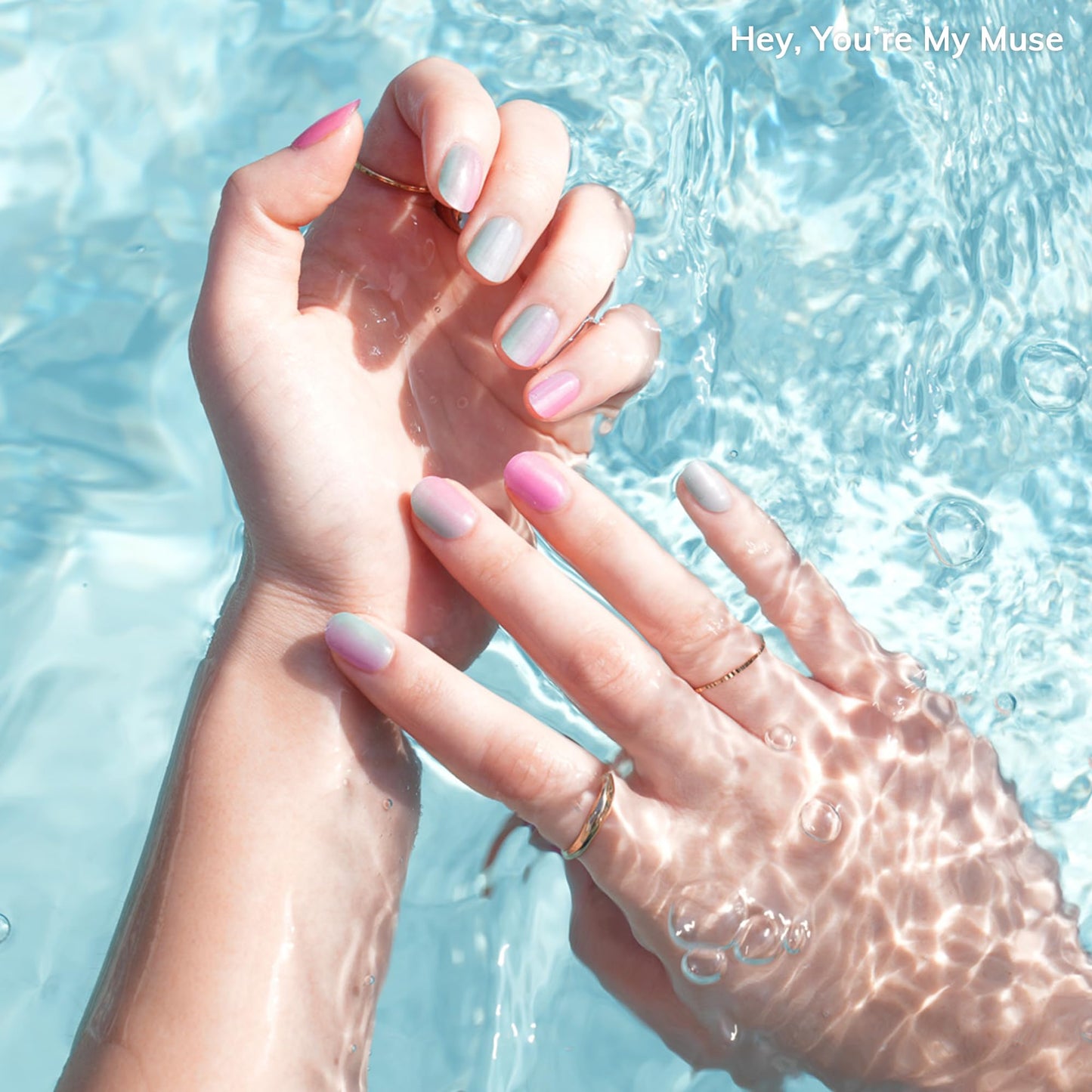 Heyhae Semi Cured Gel Nail Strips | No LED Lamp Needed | Pink, Rainbow | Easy Apply & Remove, Salon Quality | Includes 28 Strips, 2 Prep Pads, Nail File & Wooden stick - Hey, You're My Muse