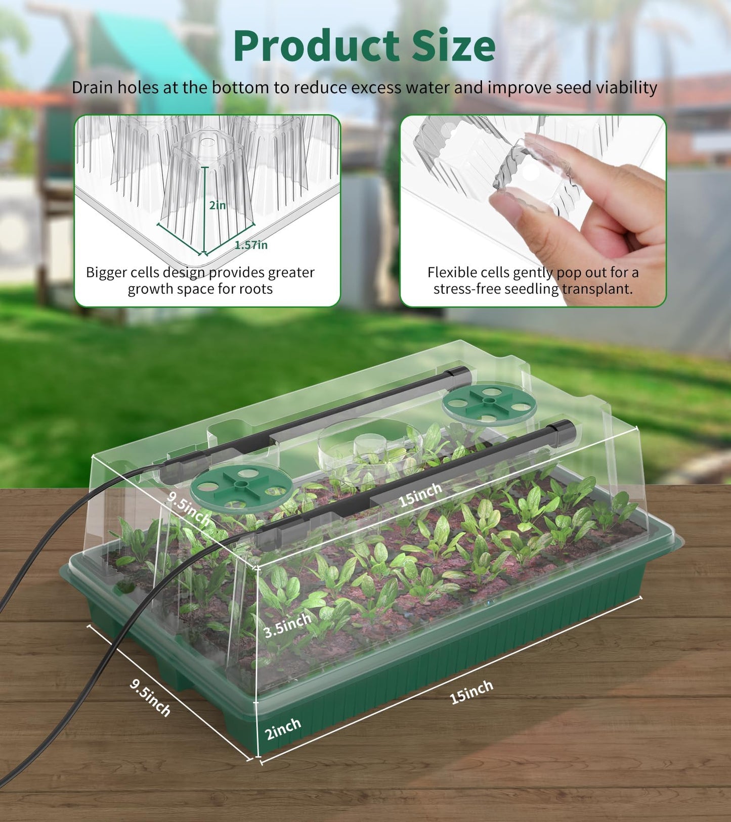 YJXFON Seed Starter Tray, 80-Cells Seedling Starter Trays with Grow Light and Humidity Dome, Reusable Seed Germination Kit for Indoor Gardening Seed Starting (2 Pack, Green Base)