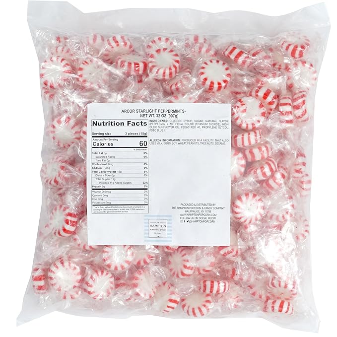 Arcor Starlight Peppermint Candy, 1 Pound Bulk Hard Candy (Approx. 75 pcs.), Individually Wrapped Peppermint, Starlight Mints
