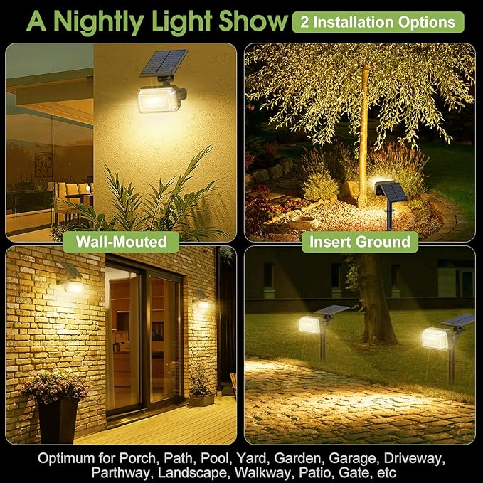 102 LED Solar Spot Lights Outdoor Waterproof IP65, Adjustable Landscape Spotlights, [8 Pack/4 Modes] Auto On/Off Solar Powered Flood Lights for Outside Yard Garden Wall Pathway (Warm White)