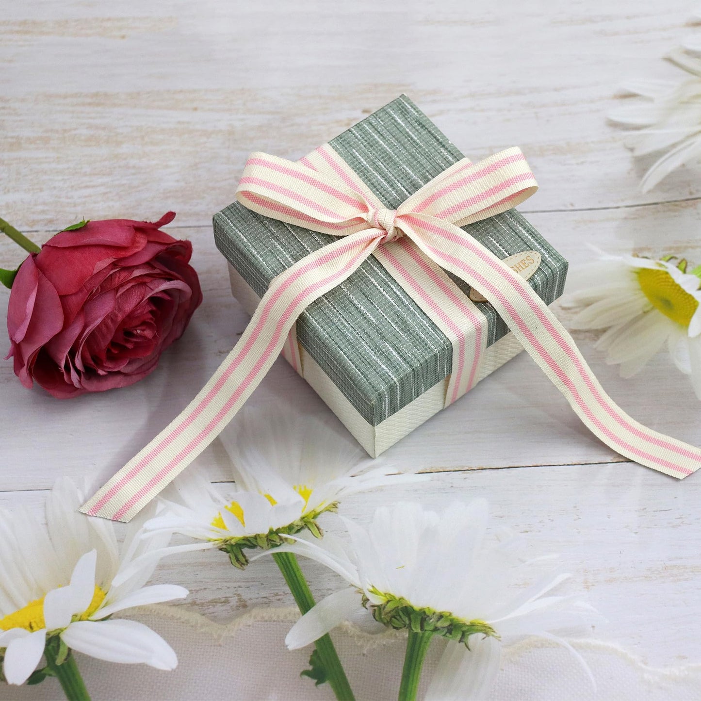 YERELO 10Yard x 2Roll Set Cotton Stripe Ribbon 5/8" and 3/8" Pink Stripe Ribbons for Christmas Tree Crafts,Wedding Wreath,Gift Wrapping,Decoration and DIY Handmade Hair Bows