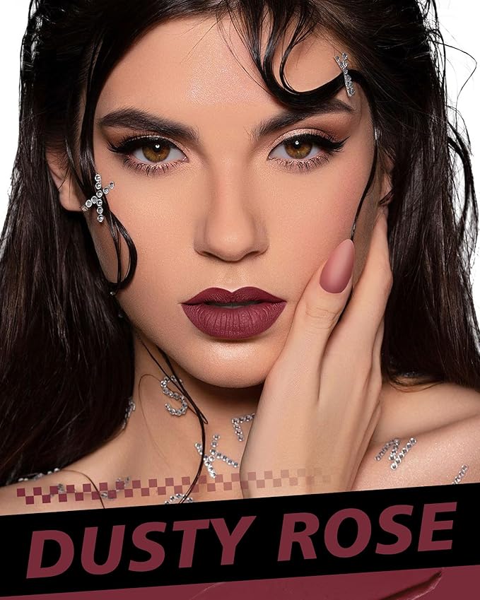 Dark Red Lipstick Long Lasting, Matte Liquid Lipsticks for Women Non Transfer Smudgeproof Smooth and Easy to Appy Cruelty Free Lip Color,M55 Dusty Rose