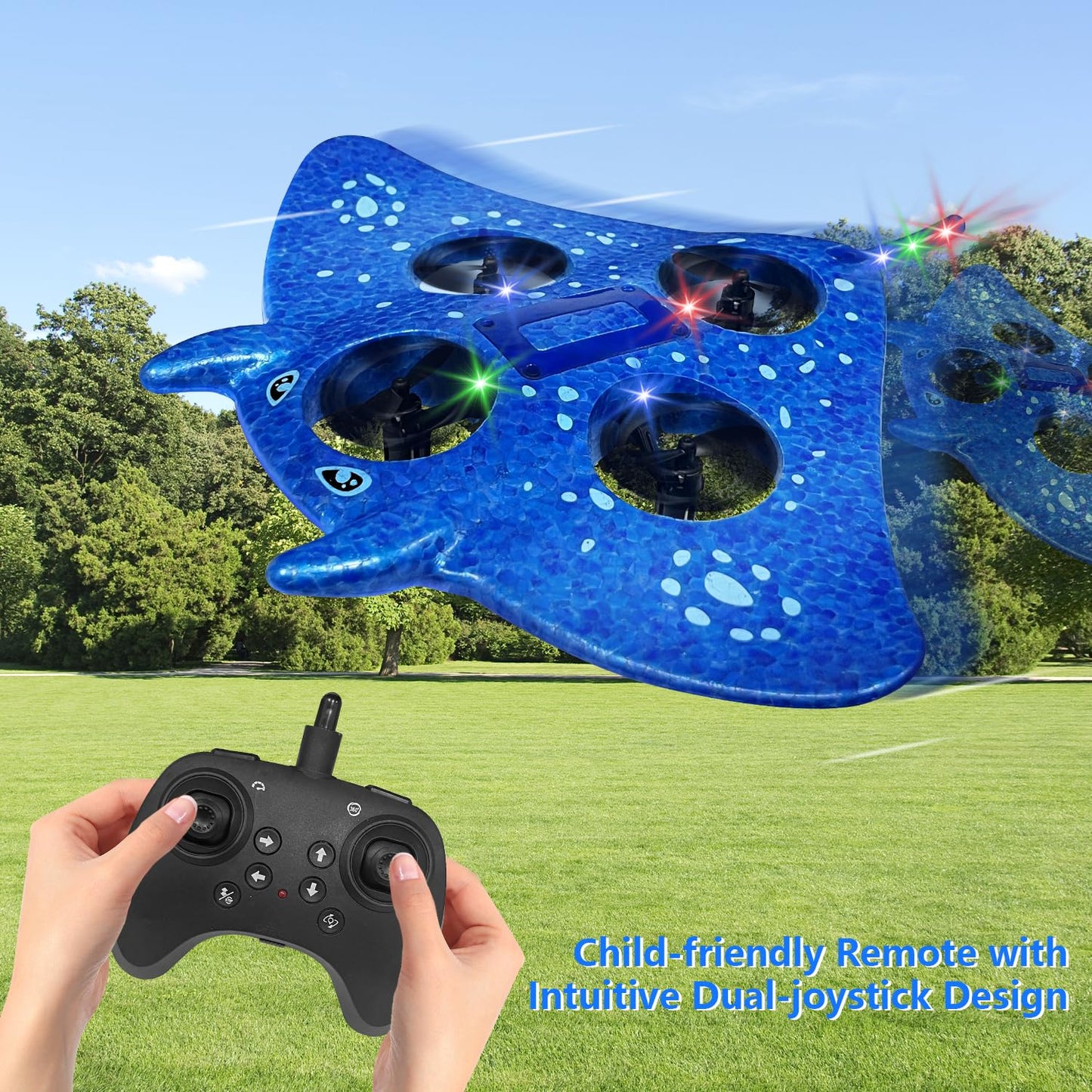 RC Airplane for Kids and Beginners, 2.4GHz Remote Control Drone with 2 Batteries, 360° Drop-Resistant Stunt Spin Remote Fighter Jet with Lights Outdoor Flying Toy