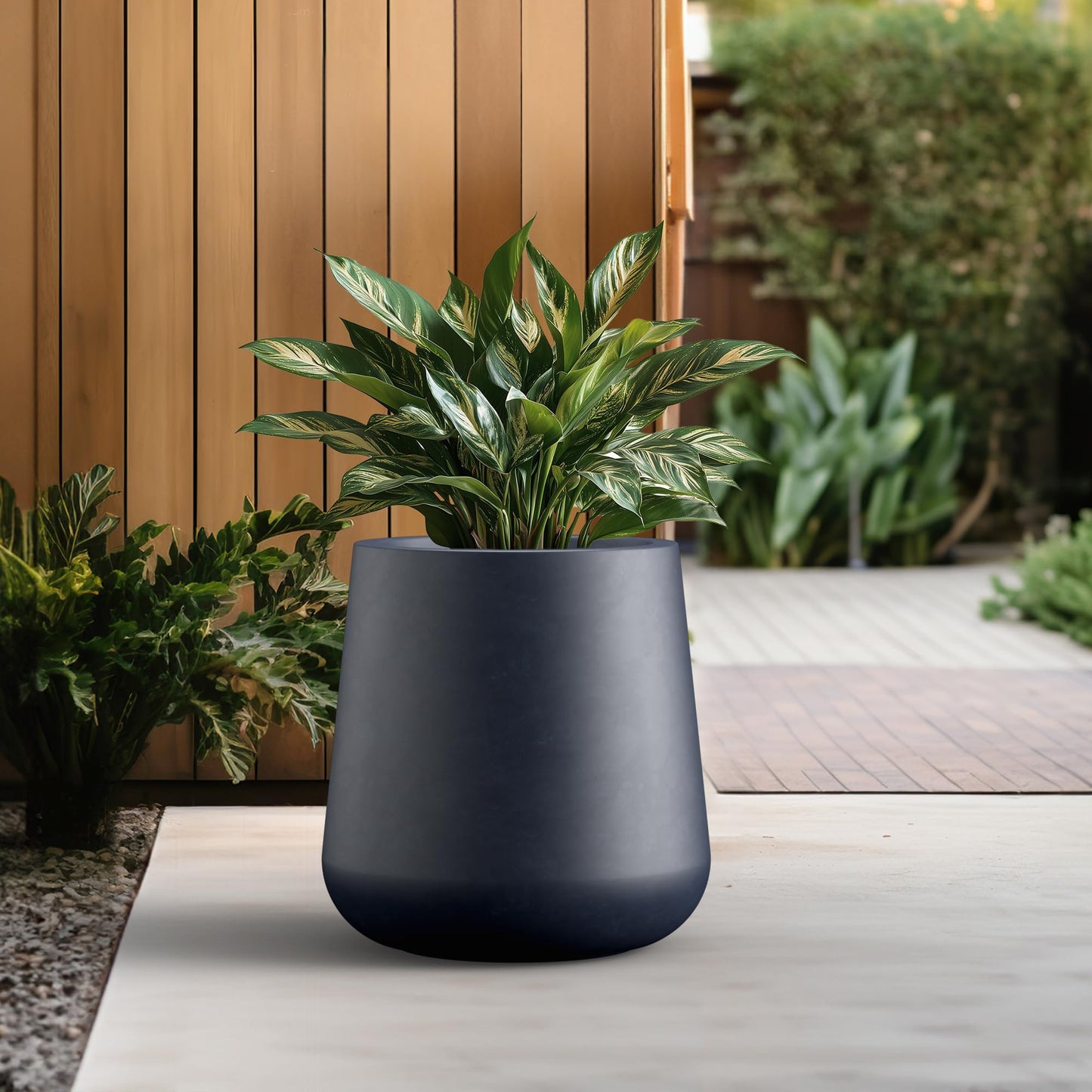 Kante Large Round Concrete Planter, 17.3" Dia Classic-Style Plant Pot with Drainage Hole, Ideal for Home, Patio, Garden, Flowers, Trees, Charcoal Finish with Painted Interior
