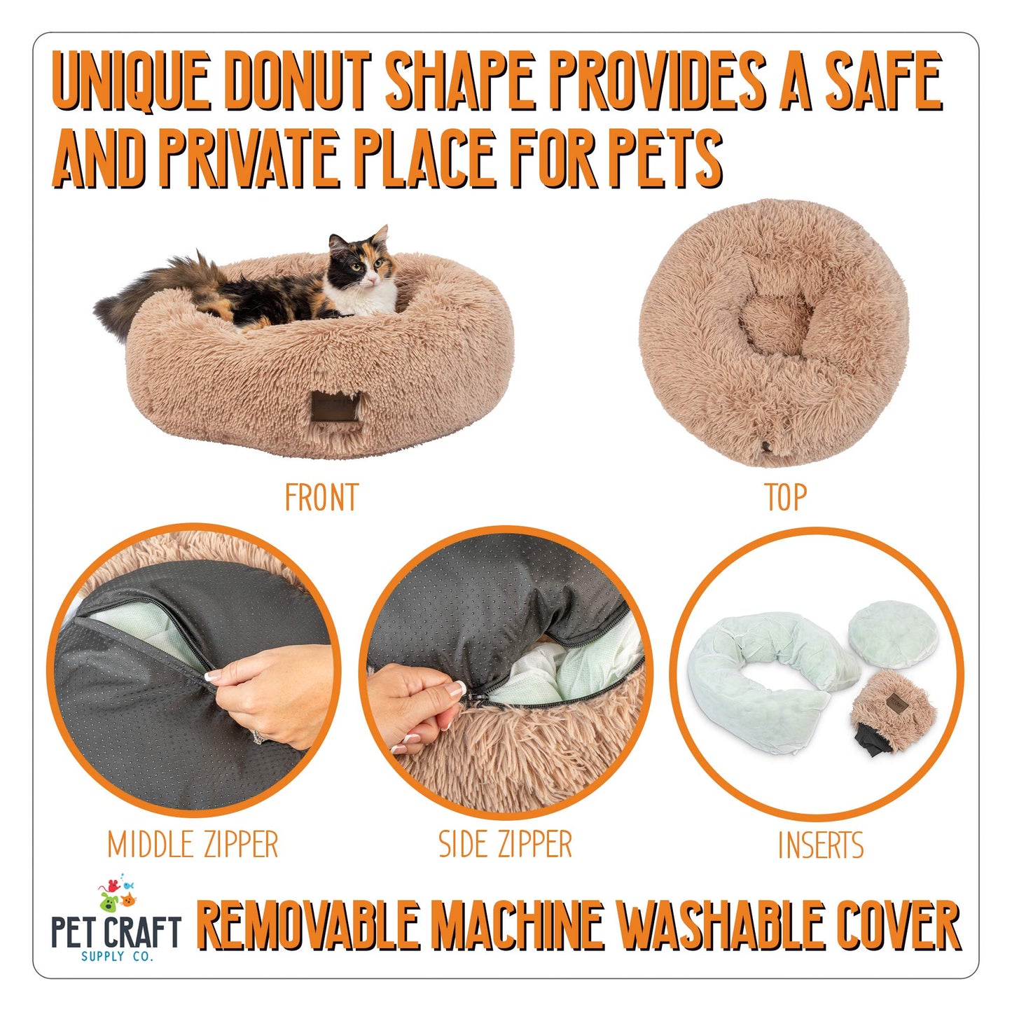 Pet Craft Supply Ultra Plush Calming Anti-Anxiety Pet Bed - Includes Super Soft Comfort Blanket - Great Medium Dog Bed Small Dog and Cat Bed;Cream