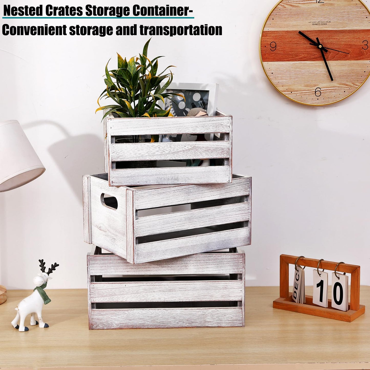 LKMANY Storage Crates 3 Pcs Wooden Crates Decorative Boxes,Nesting Storage Container Rustic White,Boxes for Storage, Display,Decor