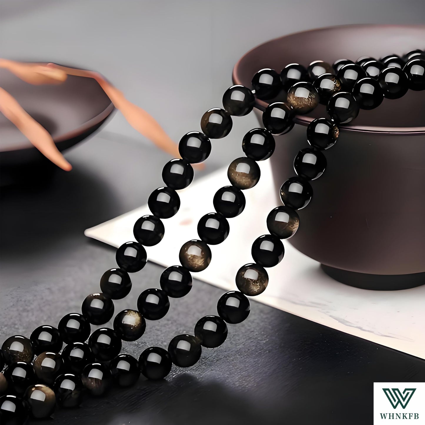 WHNKFB 10mm 50PCS Natural Gold Sheen Obsidian Round Beads, Metallic Luster Loose Gemstone Beads for Jewelry Making Craft - 4mm 6mm 8mm 10mm Options with Free Elastic Cord
