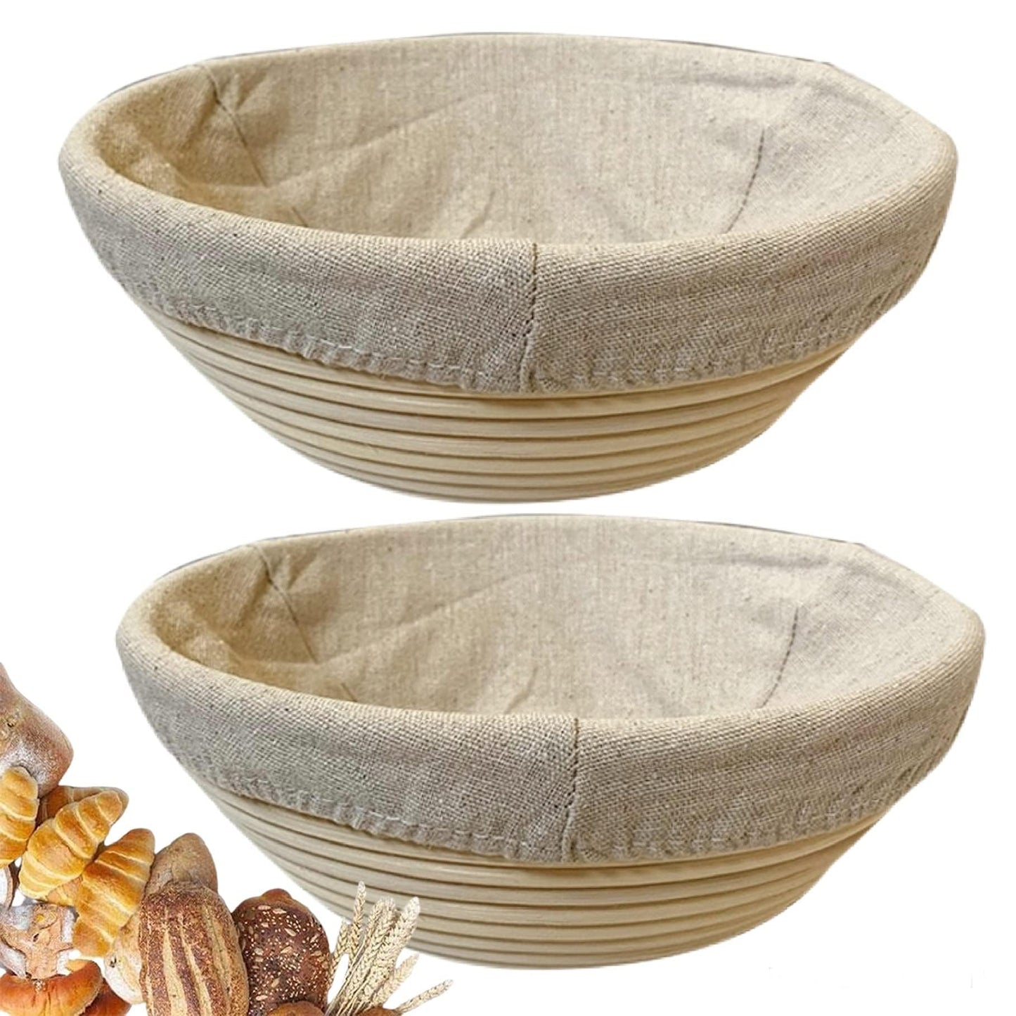 9 Inch Round Bread Banneton Proofing Basket Set of 2 – Sourdough Proofing basket kit for Artisanal Baking – Bread Making Tools For Professional & Home Bakers (9 inch round- 2 pack)