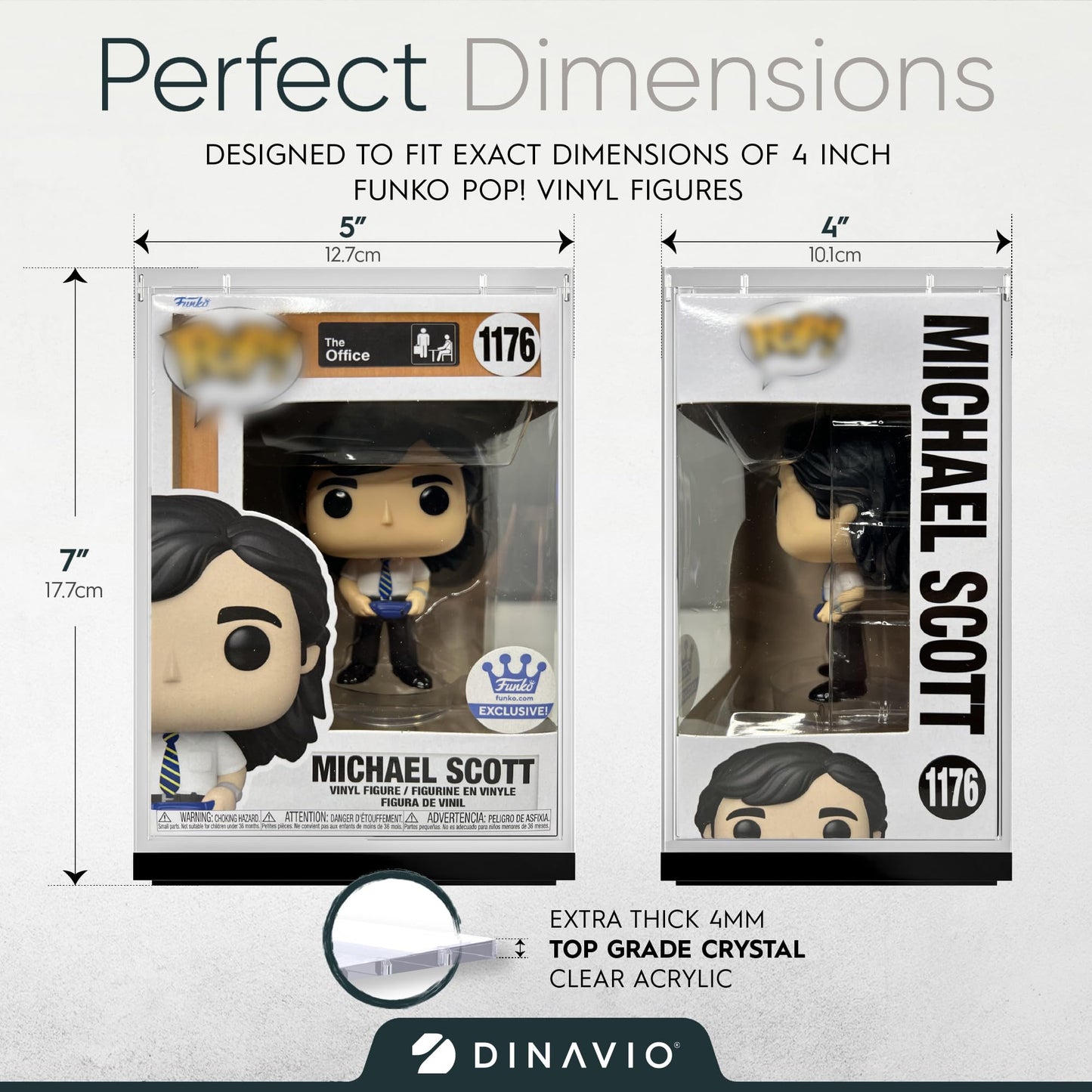 Dinavio Crafthouse Funko Pop Protector - Acrylic Display Case - Sturdy Stackable Design - 4mm Case for 4" Vinyl Figures - Black Base