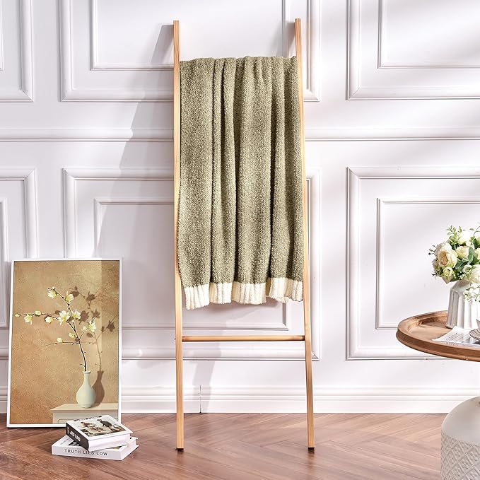 CozeCube Melange Blanket, Ultra Soft Olive Green and White Throw Blanket, Warm Cozy Knit Fuzzy Plush Reversible Throw for Couch Bed Sofa, 50"x60"