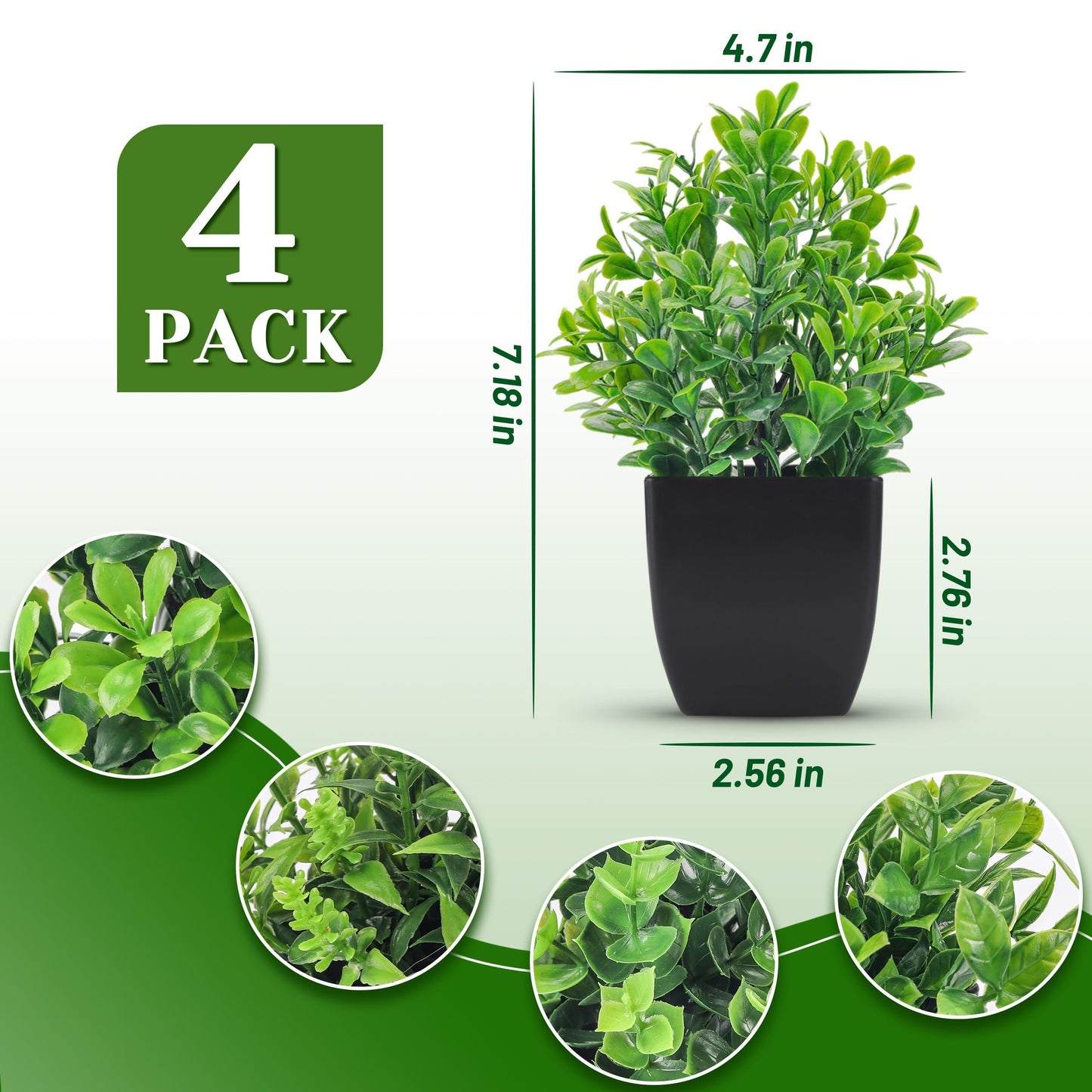Der Rose Set of 4 Pack Small Fake Plants Mini Artificial Faux Plants Indoor for Bathroom Farmhouse Room Table Decor