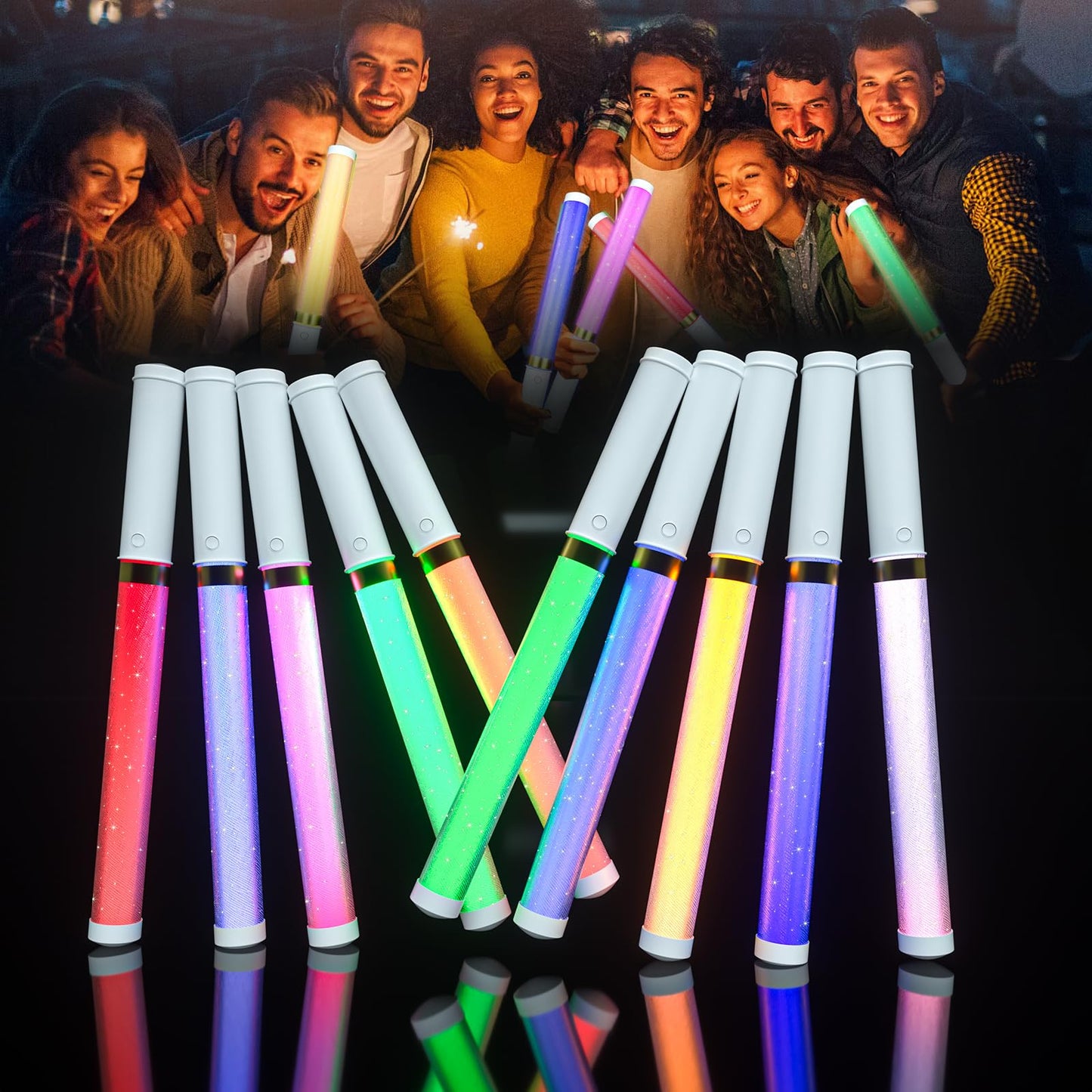 Bsgifts LED Glow Sticks 2 Pack, Reusable 15 Colors Light Stick Bulk, Glow Party Supplies for Wedding, Birthday, Raves, Concert, Camping, New Year, Halloween, Christmas (with AAA Battery)
