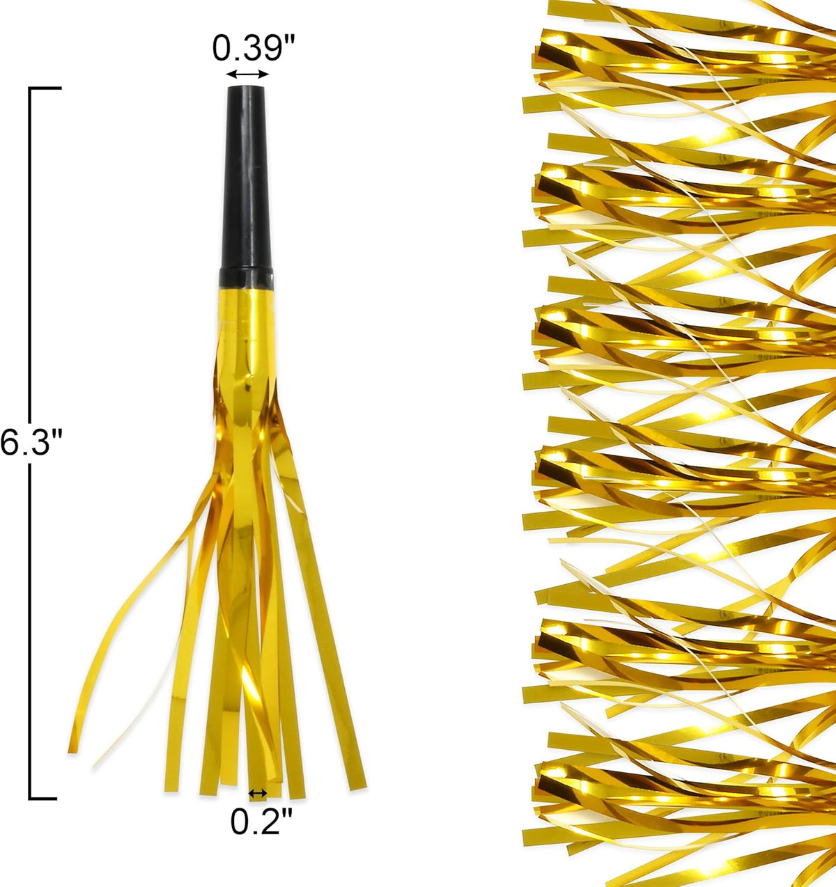 50 Pcs Metallic Fringed Party Blowers Noise Makers Gold Black Blowout Whistle Noisemakers New Year Eve Birthday Party Favor Supplies Events