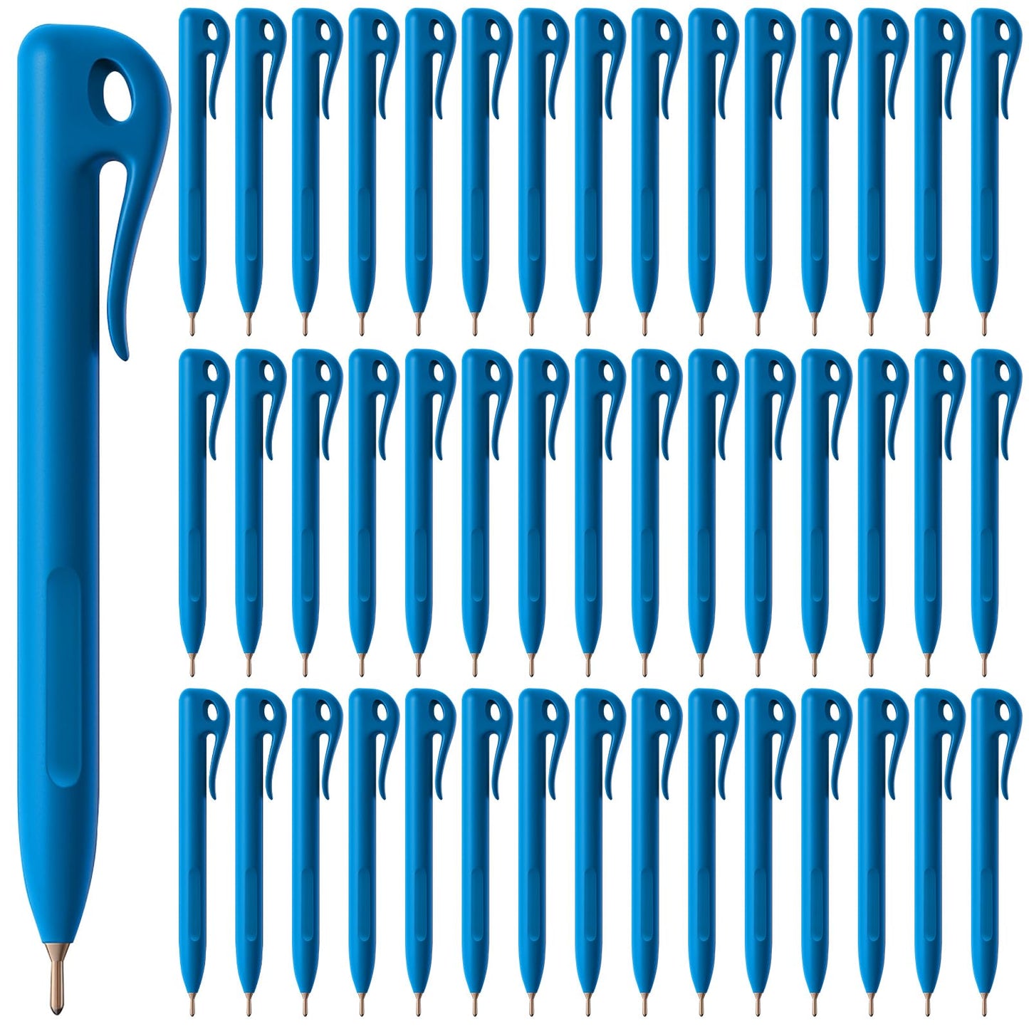 Tenceur 50 Pcs Metal Detectable Pens Standard Blue Ink Pen with Pocket Clip Lanyard Attachment Metal Retractable Ballpoint Bulk for Office Food Production Workshop Writing(Integrated Design)