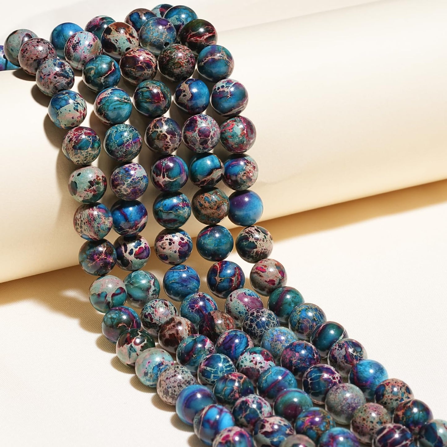 8mm Natural Blue Imperial Jasper Gemstone Beads Polished Round Smooth Stone Beads for Bracelets Jewelry Making 15inch Loose Beads