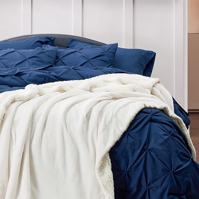 Bedsure Sherpa Fleece Blankets King Size for Bed - Thick and Warm, Soft Fuzzy Plush King Blanket for Winter, Cream, 108x90 Inches