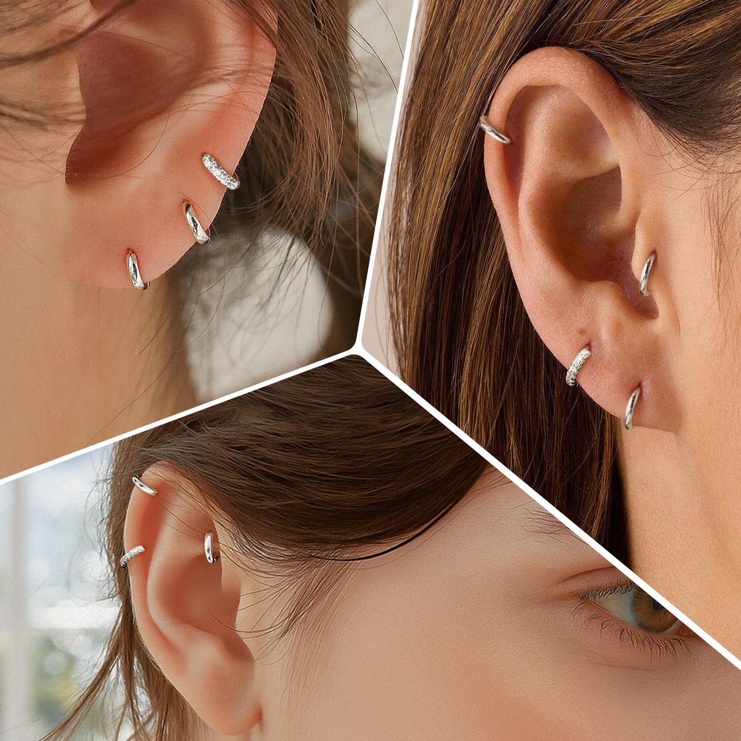 6mm Huggie Small Hoop Earrings Set for Women Silver Stack Thin Cute Cartilage Earring Sets for Multiple Double Piercing Lightweight Mini Dainty Trendy Clip On Mom Jewelry Gifts