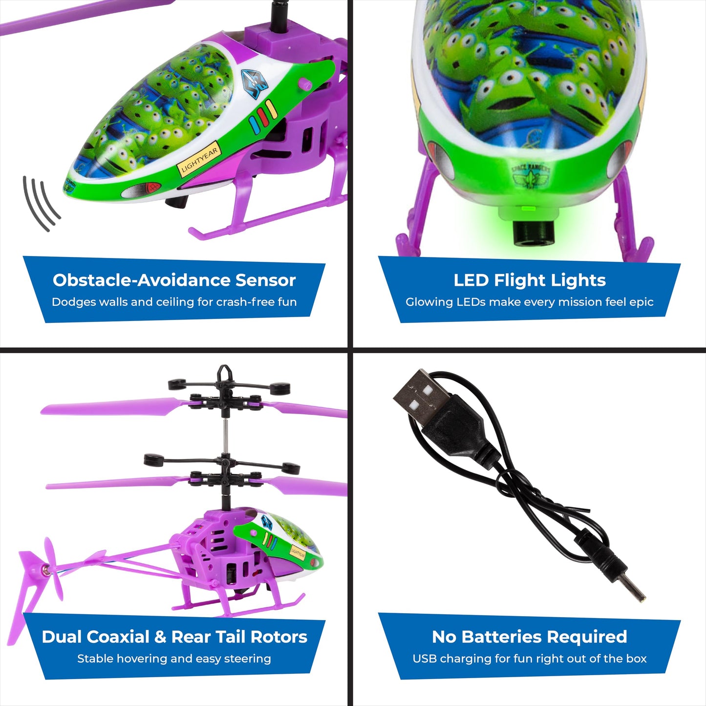 World Tech Toys Pixar Buzz Lightyear RC Helicopter – Easy‑Fly Remote Control Helicopter with LED Lights, Durable Body, Coaxial & Rear Rotors – Kids 8+