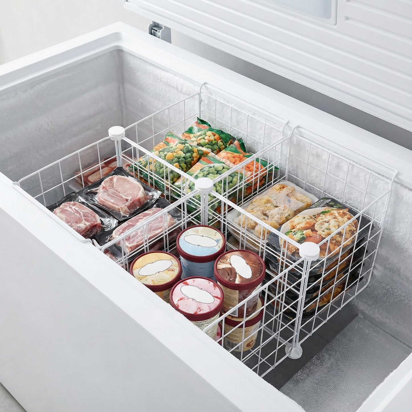 BESTYASH Freezer Organizer Divider Adjustable Chest Freezer Organizer with Breathable Layered Mesh for Refrigerator and Freezer Food and Beverage Storage 15.9X15.9X12.6 Inches