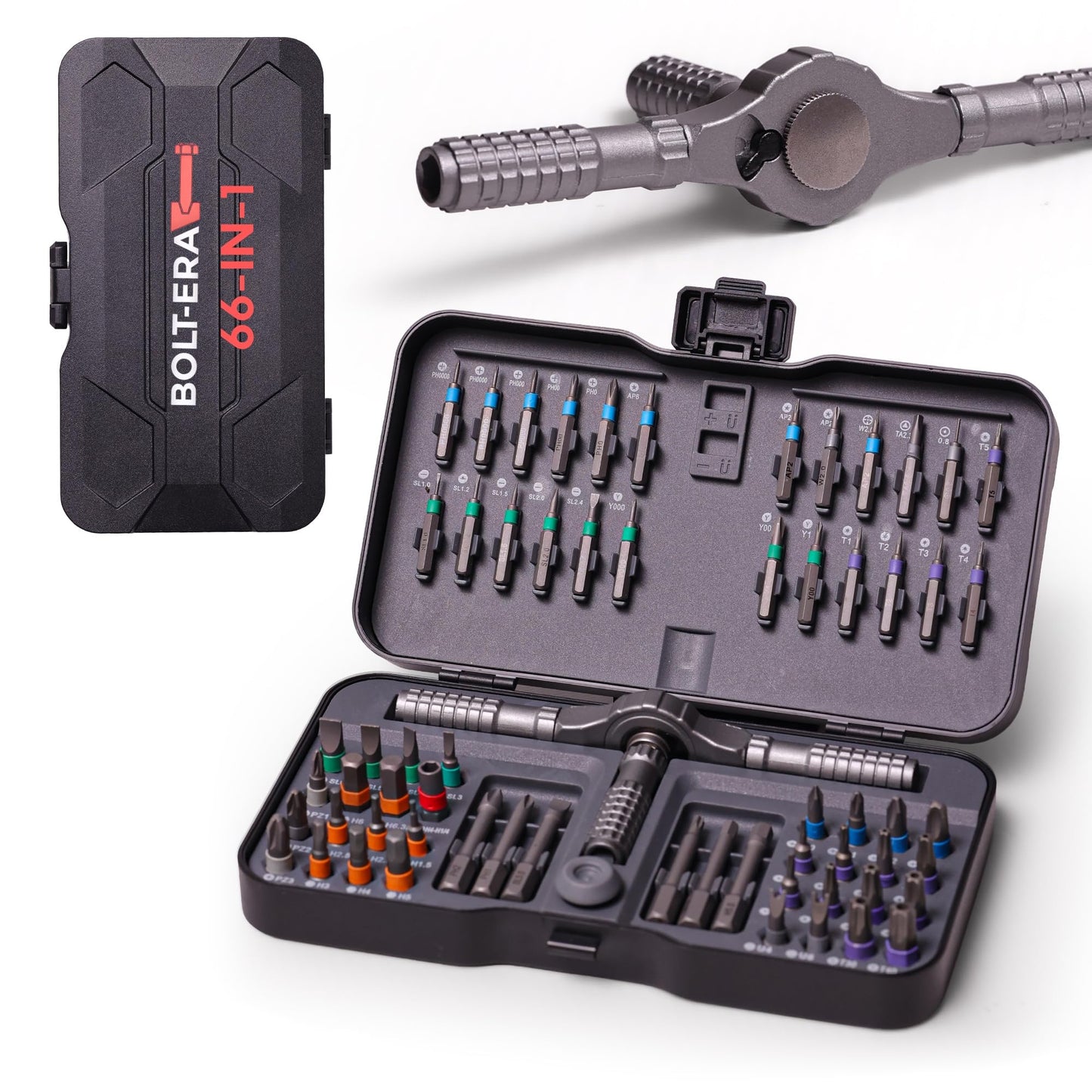 66 in 1 Magnetic Screwdriver Set, Magnetic Ratchet Screwdriver Set with Multi-Bit Ratcheting Handle & Bit Magnetizer, Compact Repair Tool Kit with Storage Case for Furniture, Computer, Bicycle and DIY