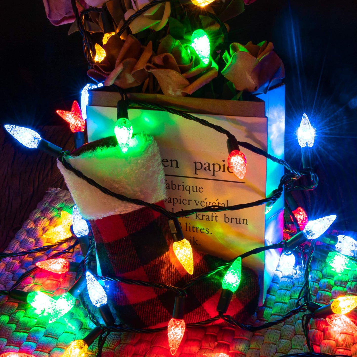 AWQ 200LED C6 Christmas String Lights, 66 FT, Multicolor, Waterproof, 8 Modes, Timer Function, Model JT-EL/FC300V0300