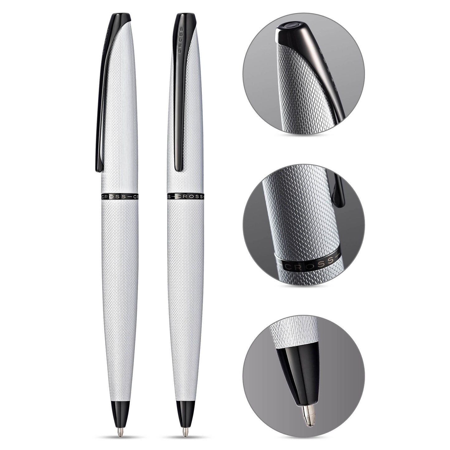 Cross ATX Refillable Ballpoint Pen Presented in a Luxury Gift Box - Medium Point, Black Ink, Sandblasted Chrome