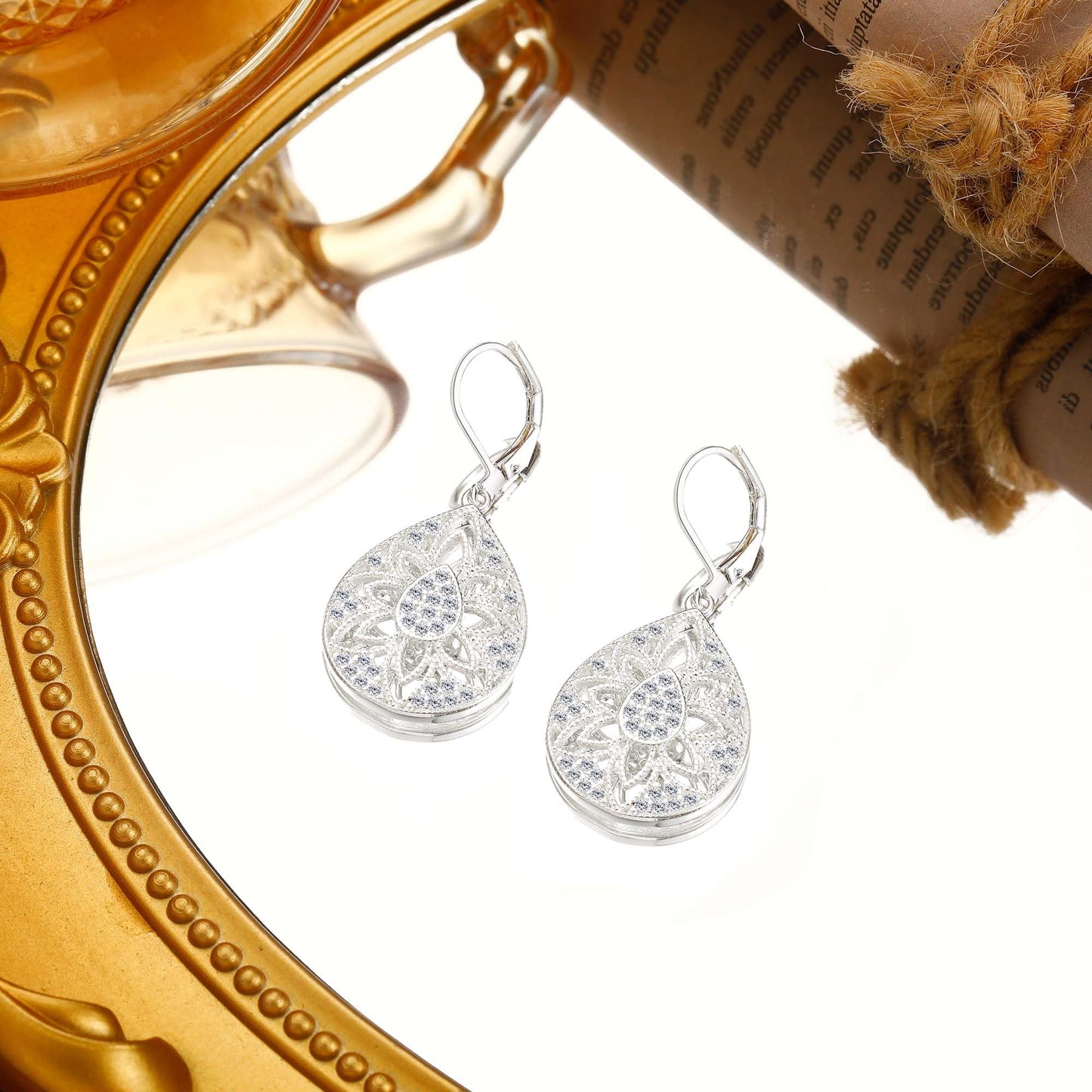 Teardrop Earrings for Women Silver Dangle Earrings Hypoallergenic Sterling Silver Drop Earring for Gifts (Filigree-B-S)