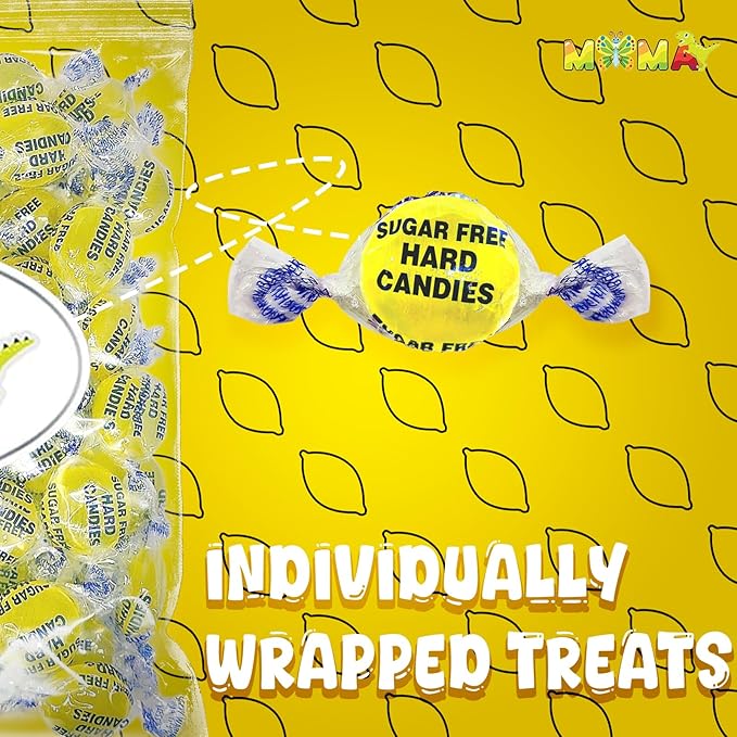 Sugar Free Lemon Drops Hard Candy - 1 lb Sweet & Citrusy Bulk Candy Individually Wrapped - Gluten Free, Keto Friendly, Vegan Lemon Drops Mima's Summer Mega Sale Treats Bag