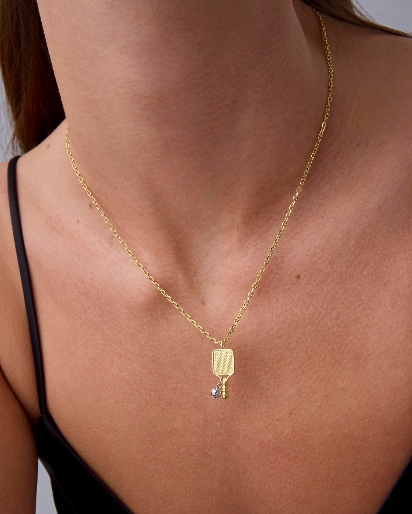 PAVOI Rhodium Plated Pendant Chain Necklace for Women | Adjustable Pickleball Racket Two Tone Charm Necklace