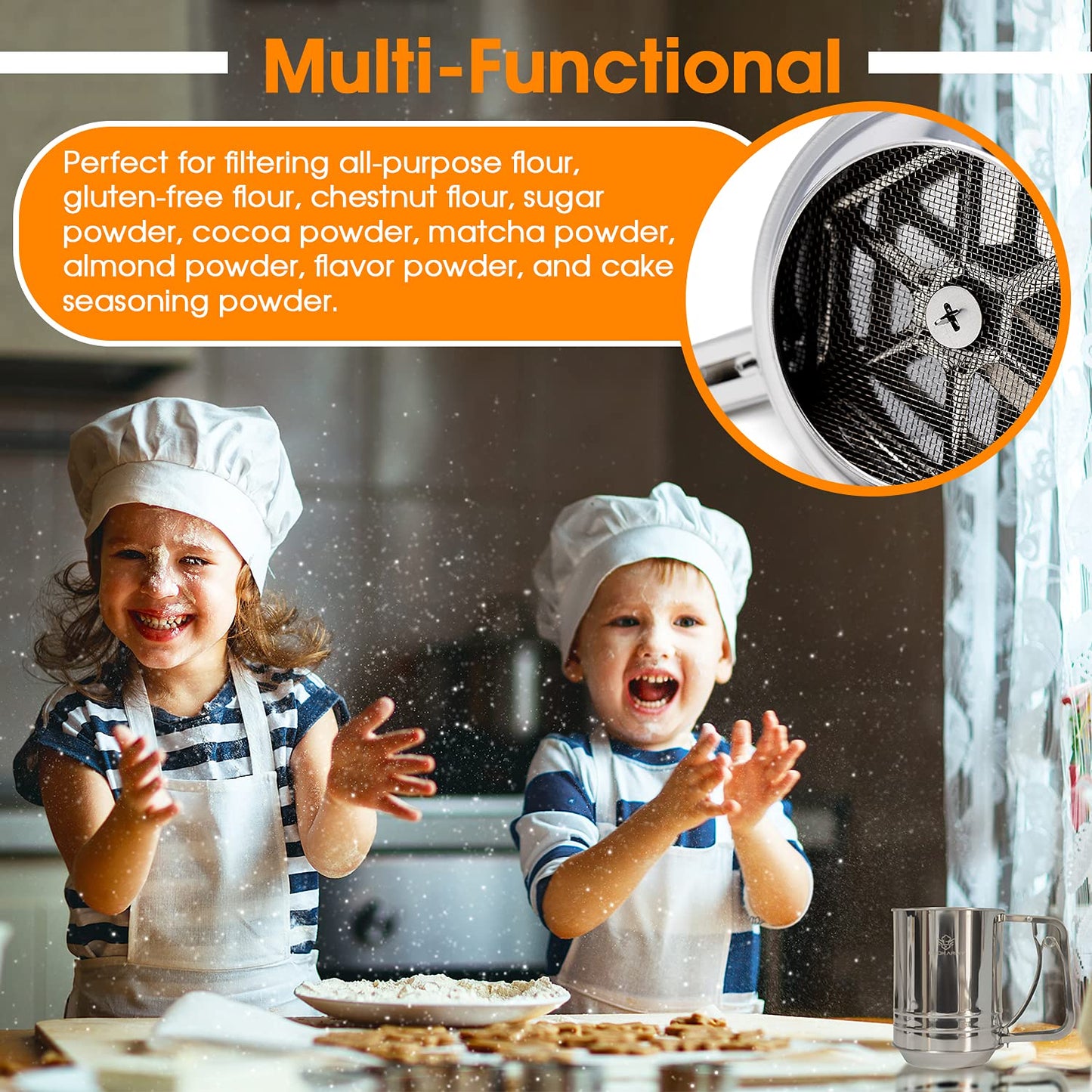 Cook Army Flour Sifter , 3 Cup Stainless Steel , Great Double-layer Baking Sifters for all Baking Flour and Powdered sugar, Flour Strainer