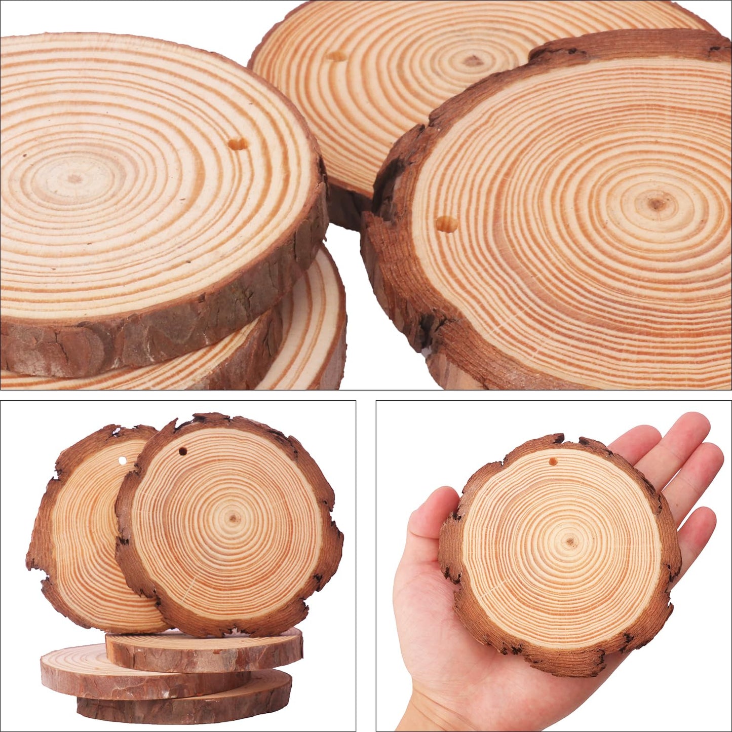 Geytetqi 76 PCS Small Wood Slices with Hole for Crafts, 3.5 Inch - 4 Inch Mini Wood Slices for Christmas Ornaments Rustic Wedding Decoration DIY Crafts, and More(Include 2 Rope)